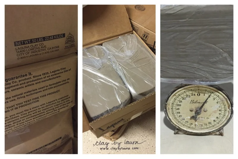 The clay-making cycle begins with a 50 pound box of clay.