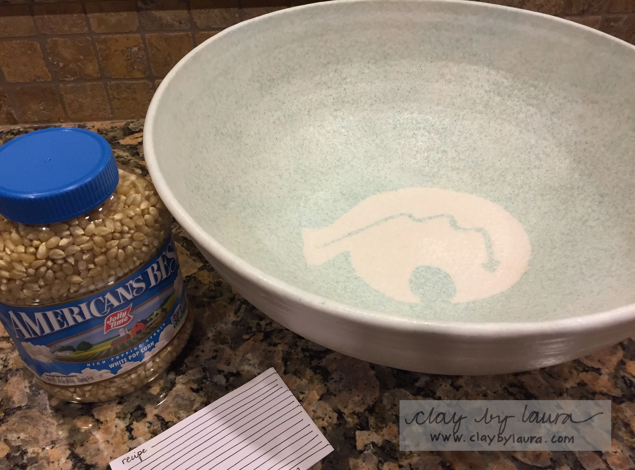 Here's one of the largest bowls I ever made while working on the potter's wheel. I think it is a good size for the new recipe I'm planning to try while the family is gathered. It's a caramel corn recipe from a fellow potter/blogger 'Dr. Deb.' I follow her blog posts. Click on the photo above to get the recipe. You won't be disappointed!