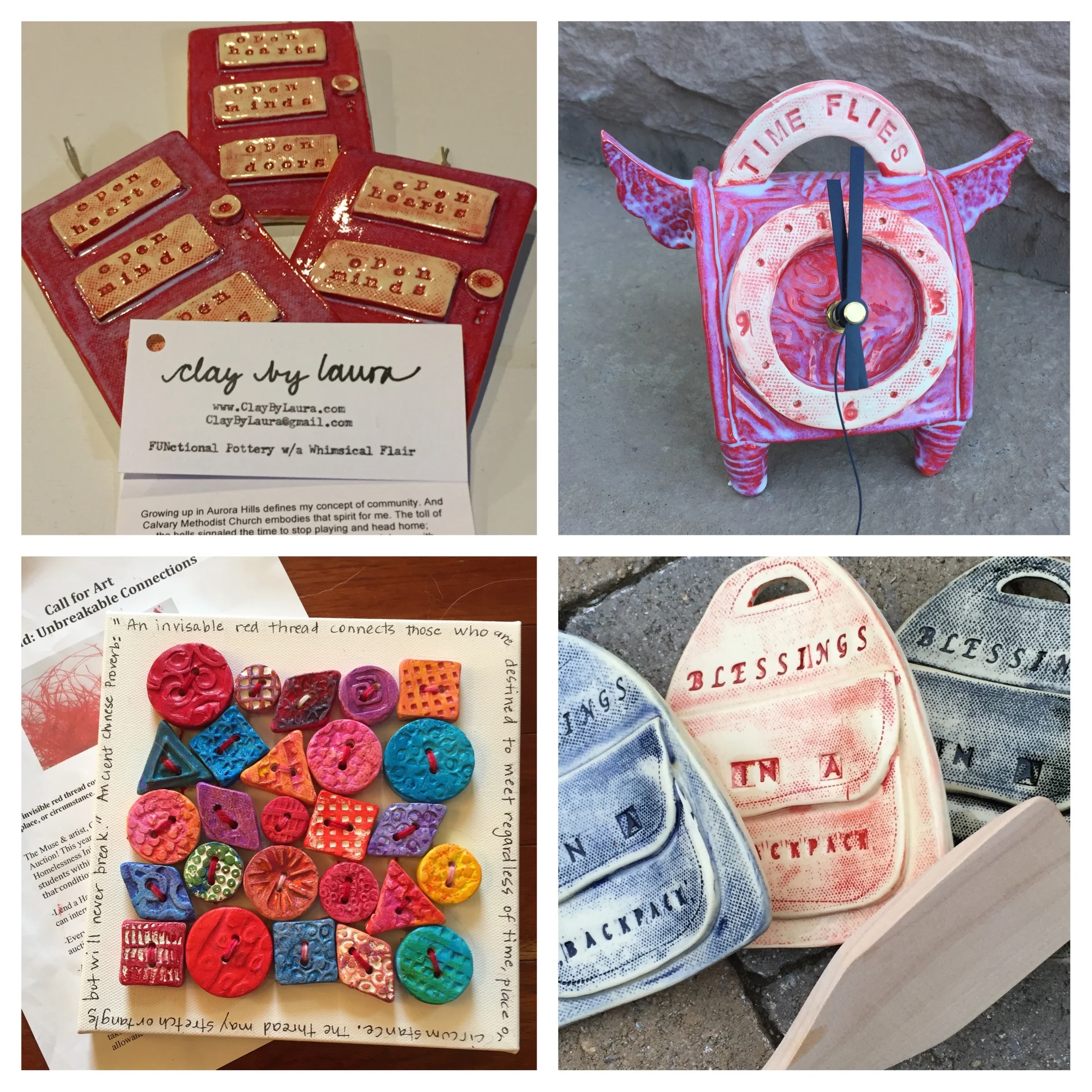 I was fortunate to help fundraise for several worthy causes in 2015. These clay items from my studio not only attracted donations, but continue to be useful reminders of their cause!