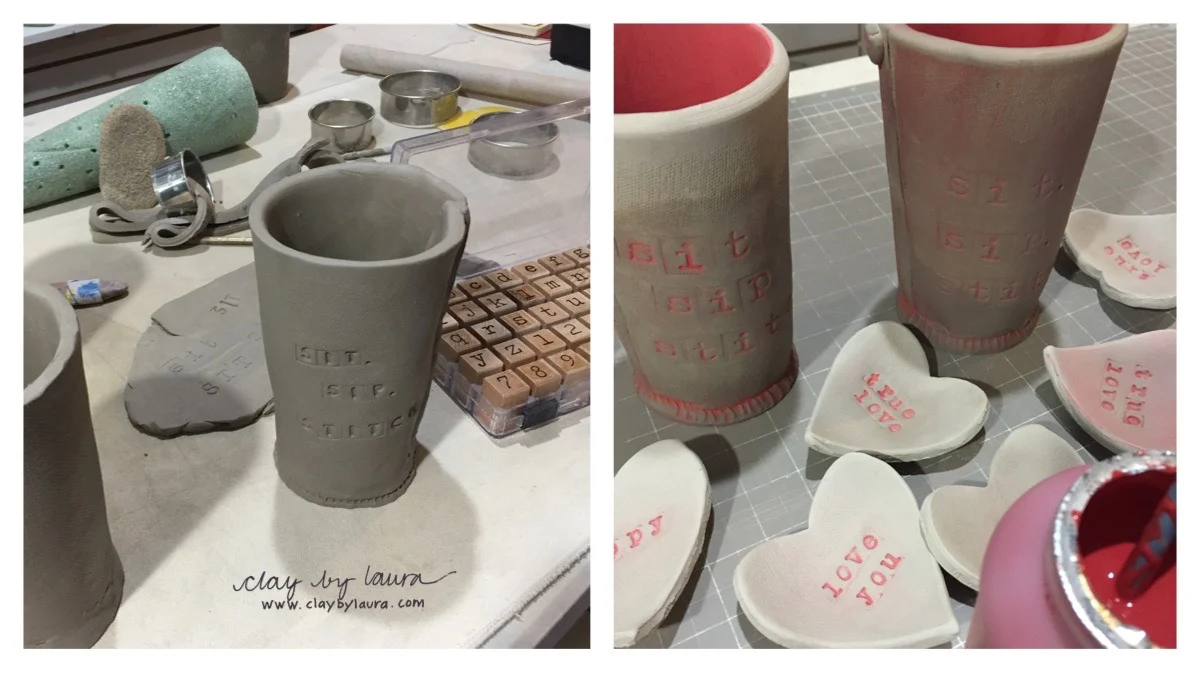I'm working on a new tumbler shape to sell during a yarn pop-up sale in a few months. It took me several attempts to get to the size, shape and design I desired. After these are fired, I'll continue to tweak with glaze application to achieve a final product. 