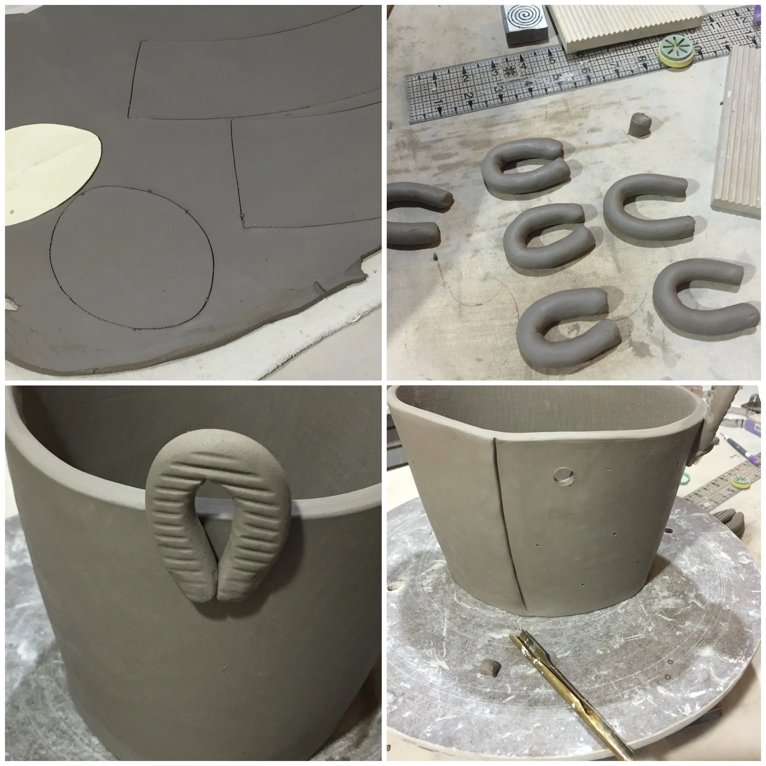 It took a couple of tries to get the size, shape and seam of this basket to work. I start with a paper pattern and then start adjusting the design with each clay rendition until I'm happy. 