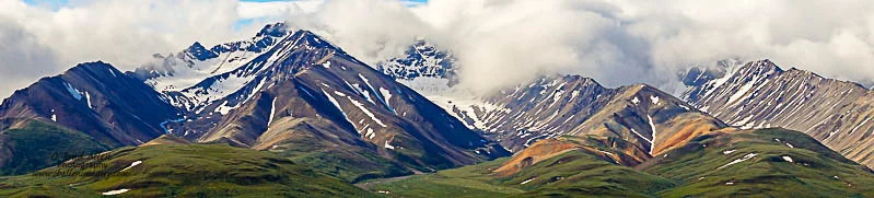 One of the beautiful valleys about 45 miles from the entrance of Denali National Park. The scenery is so stunning it is hard to capture in one frame so I took many panoramas. 