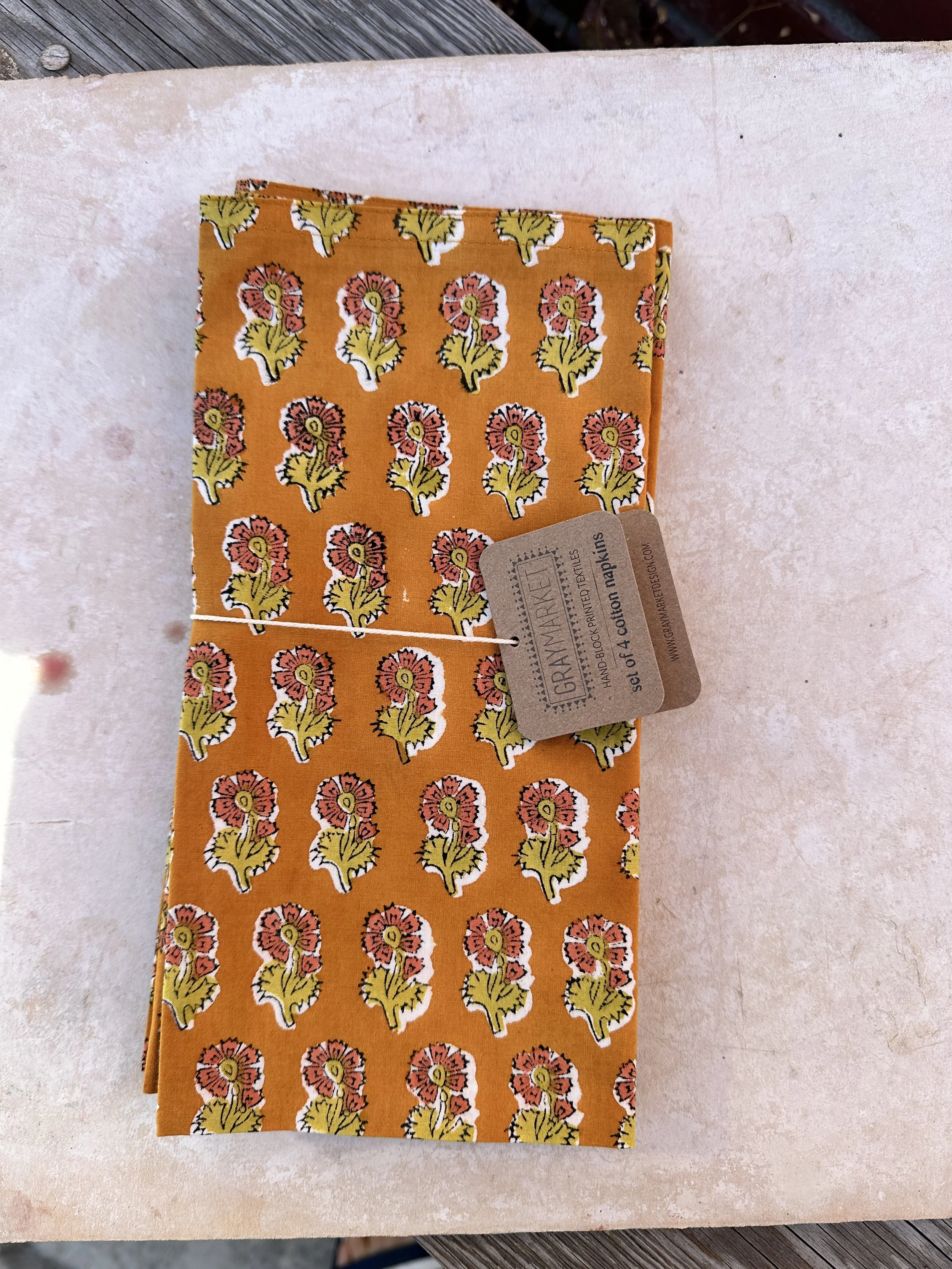 graymarket block printed napkins - marigold