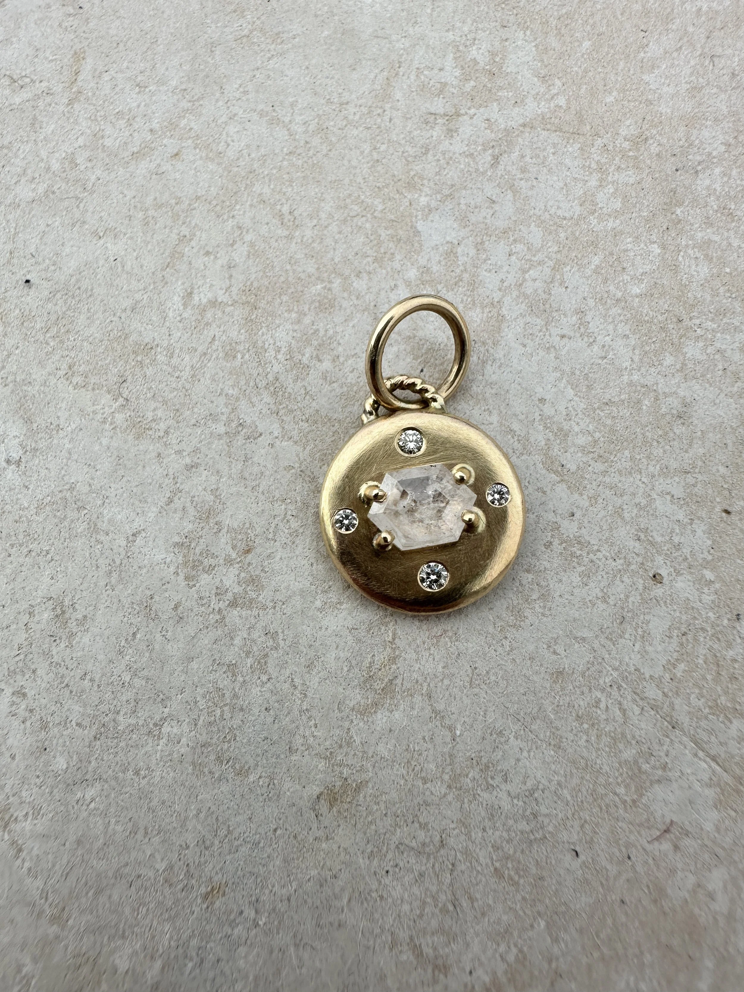 tina negri gold disc pendant w hexagon rough white diamond