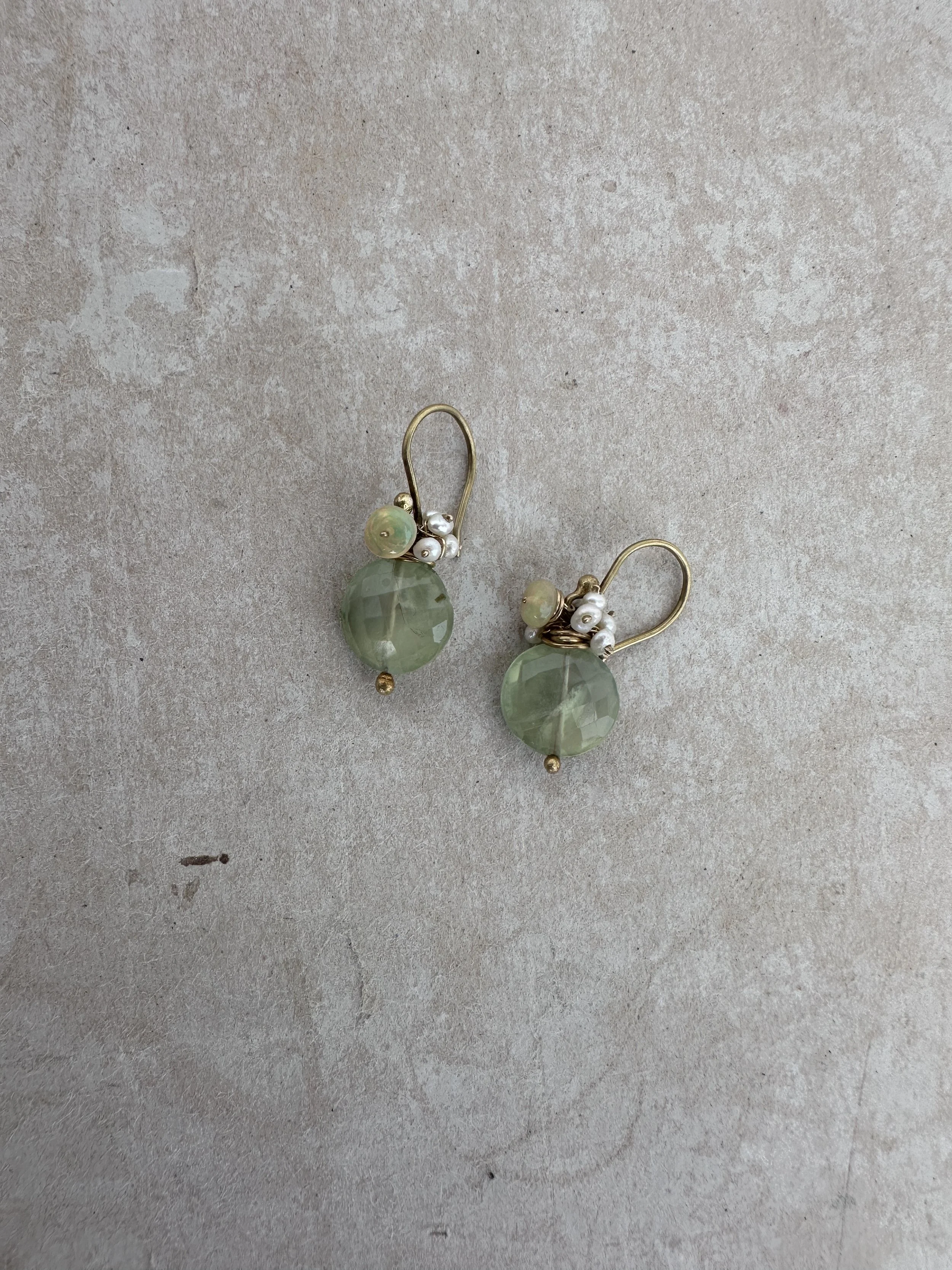river song prehnite coin fringe earrings