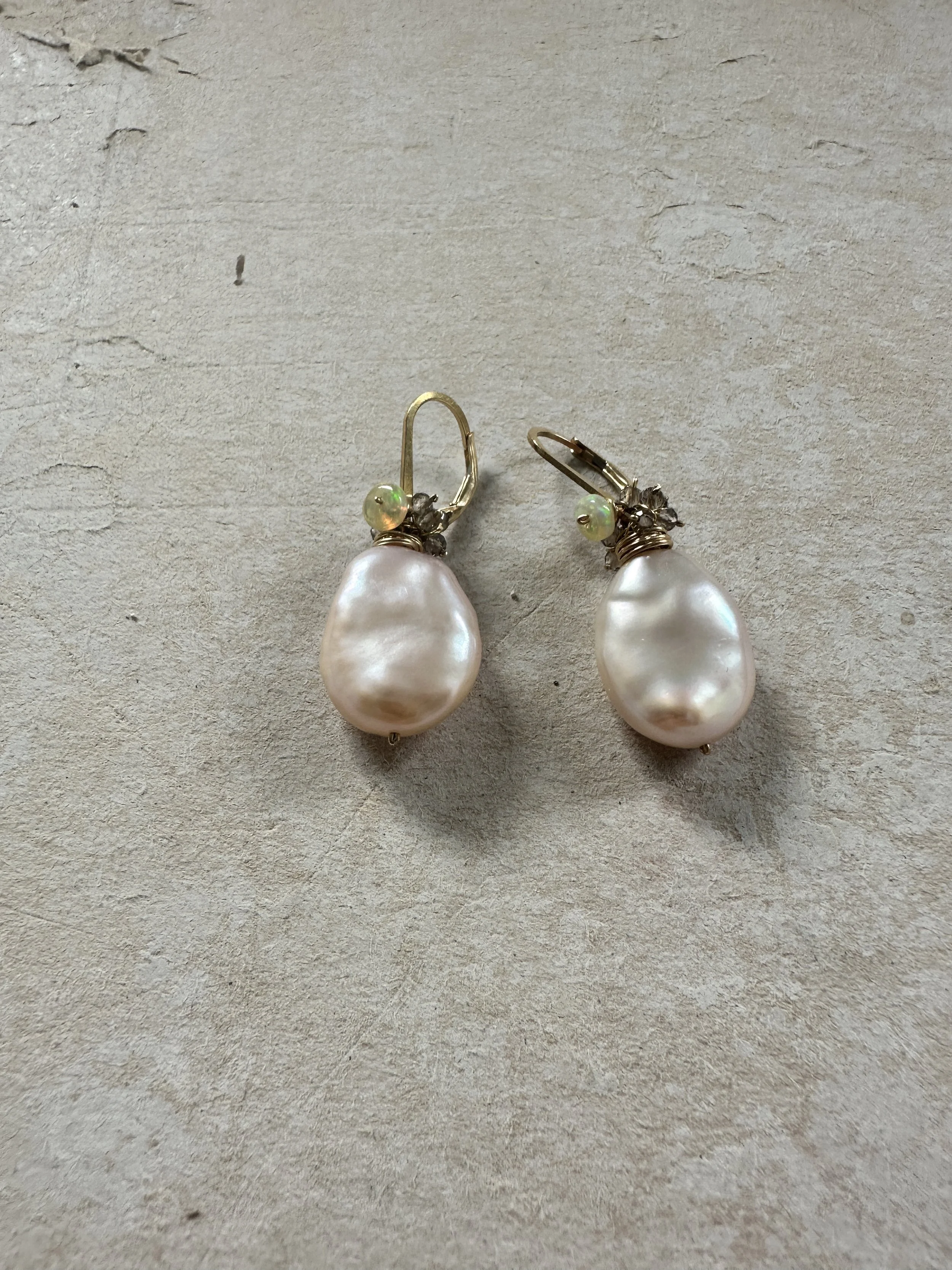 riversong baroque pearl with opal and quartz fringe  earrings