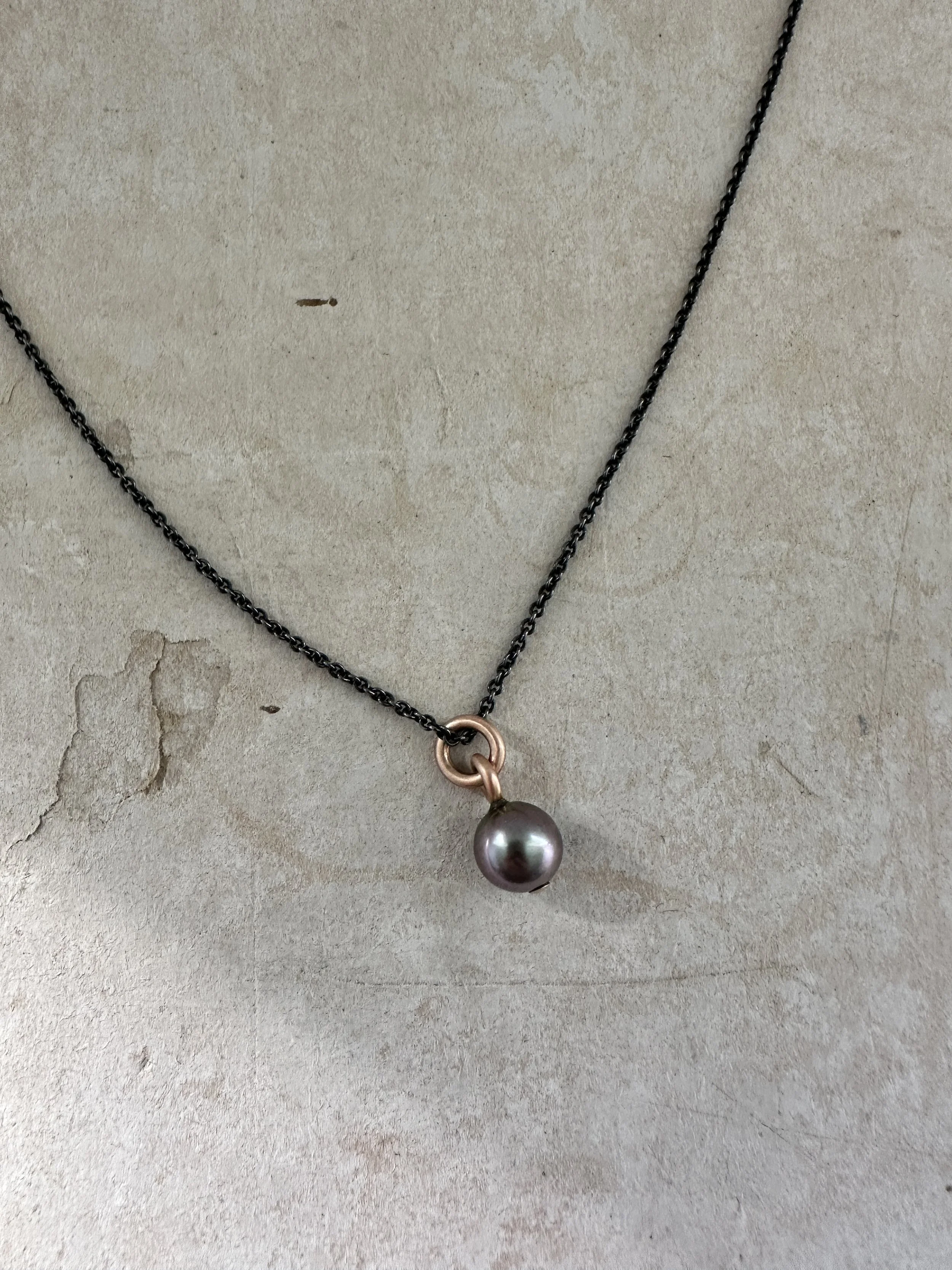 tracy conkle 14k rose gold double link tahitian pearl charm