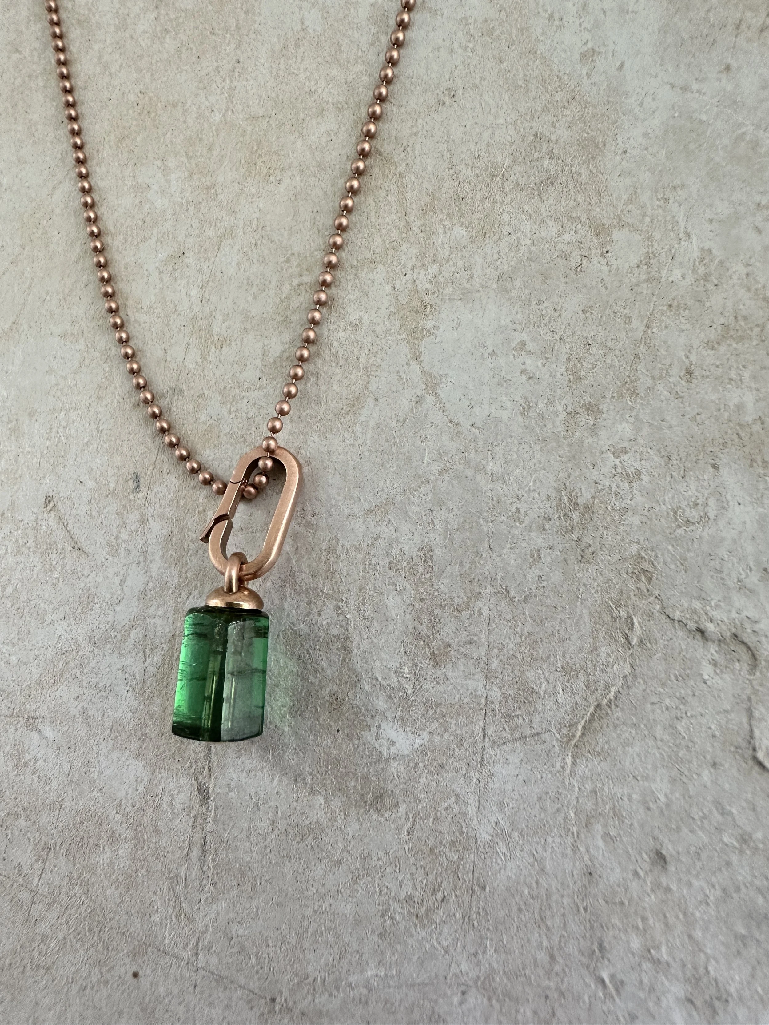 tracy  conkle 14k rose gold and green tourmaline charm