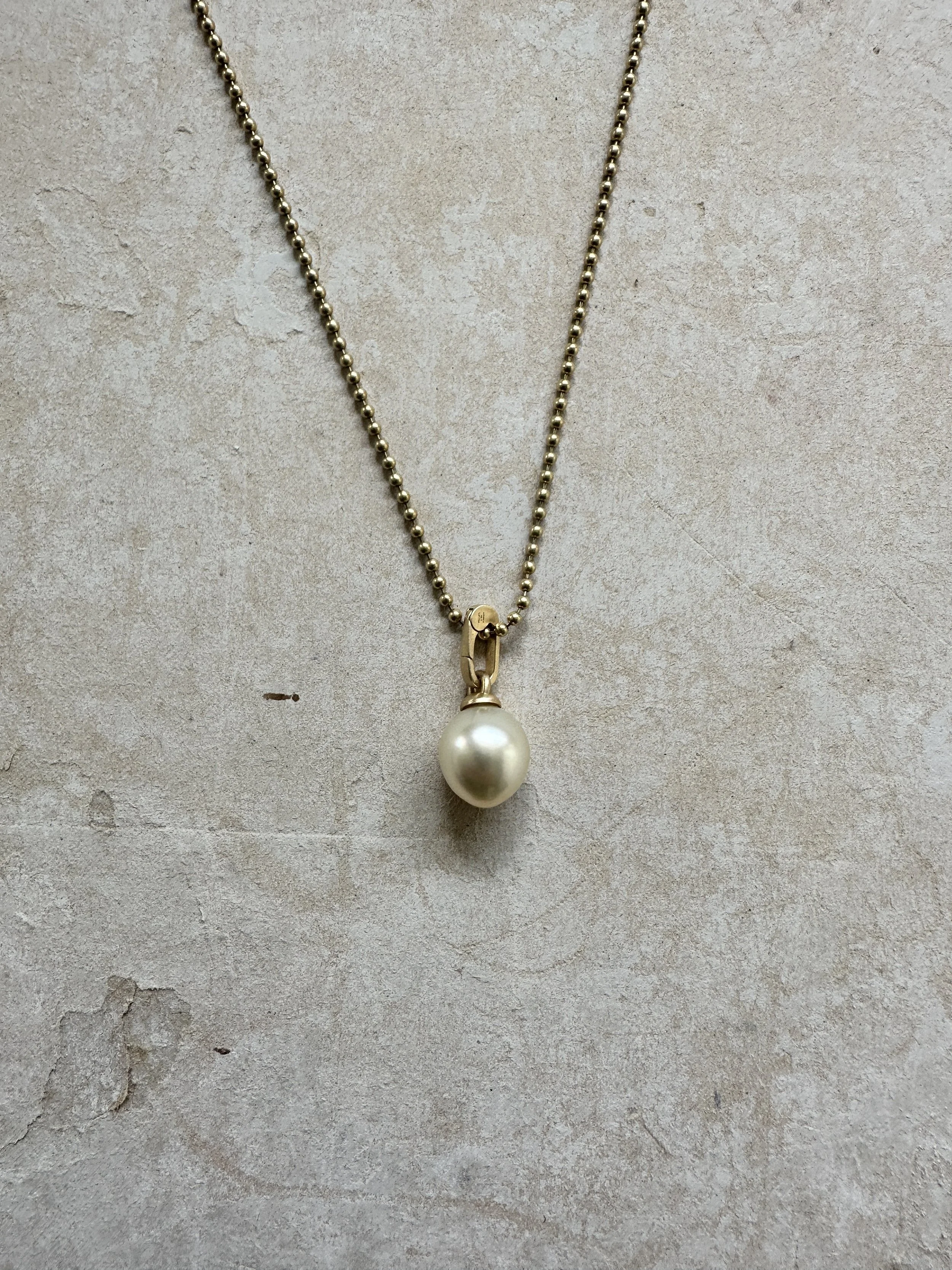 tracy conkle 14k yellow gold south sea cream egg shaped pearl charm