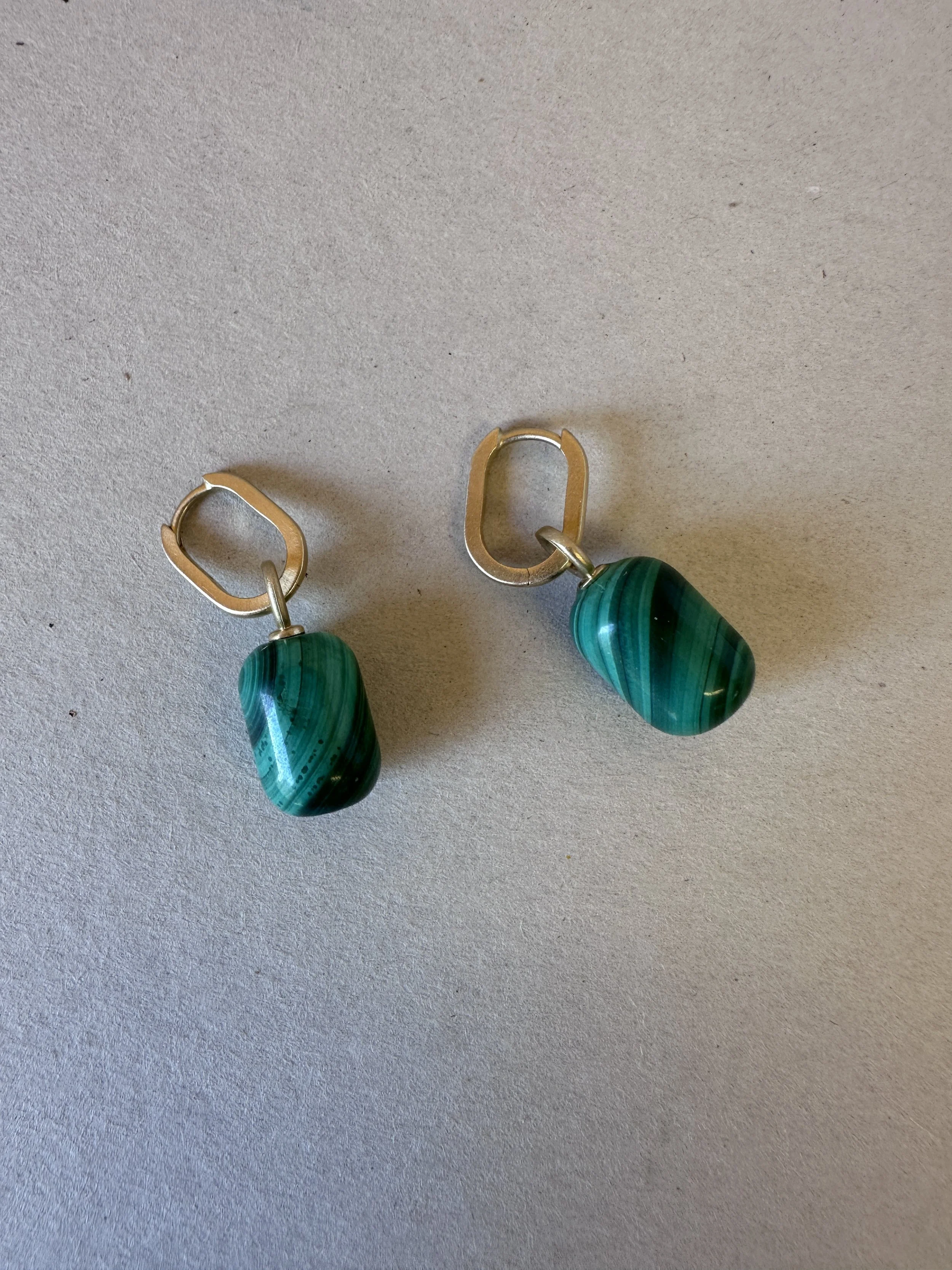 tracy conkle gold hoops with malachite charms