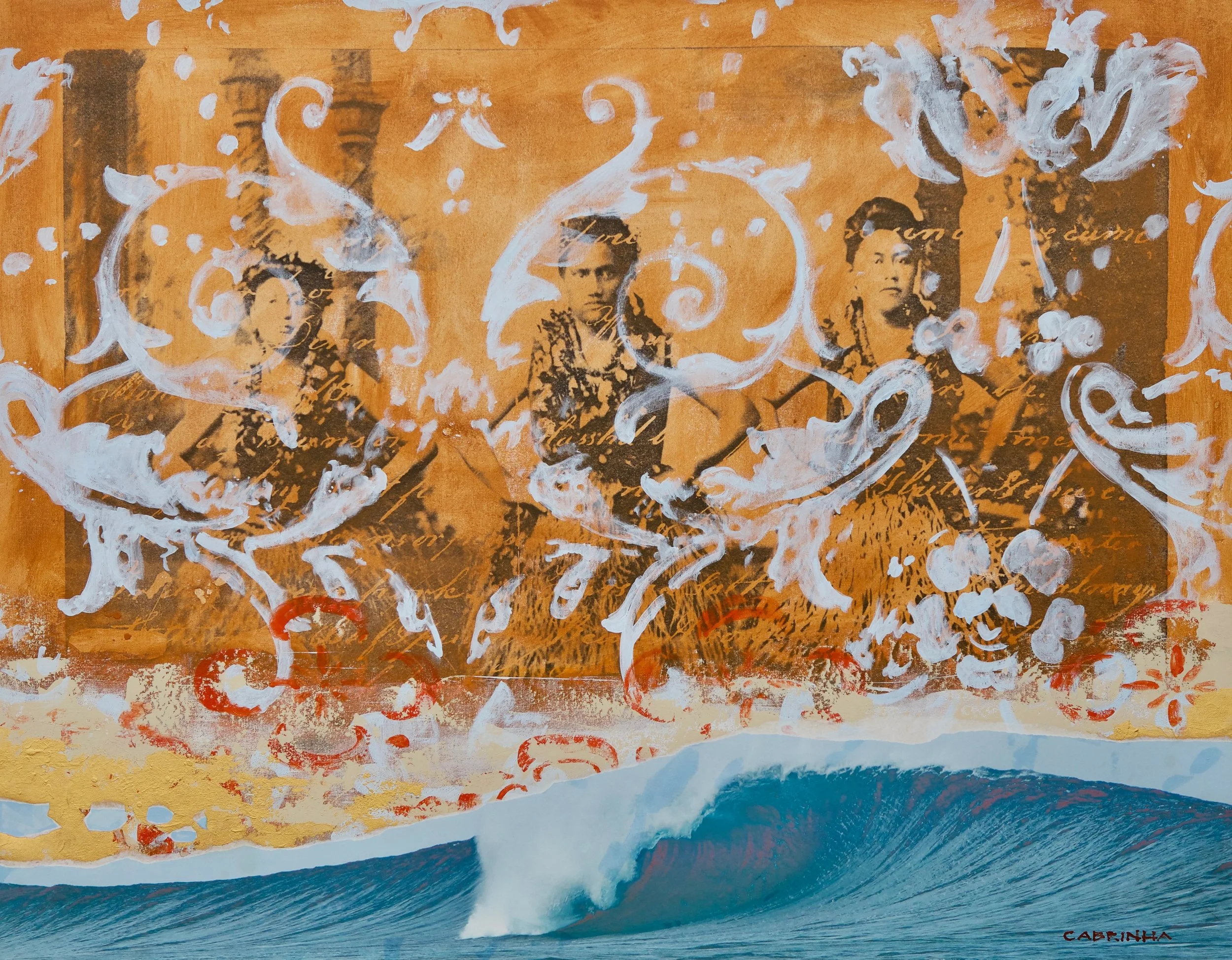 Hula Wave, 36 x 48 Inch mixed media collage on canvas.