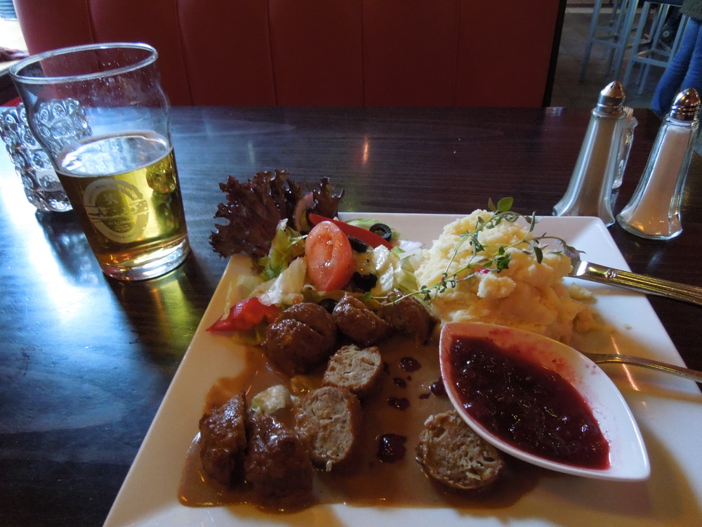  Swedish meatballs served with lingonberries, with Swedish beer Åbro to wash it all down 