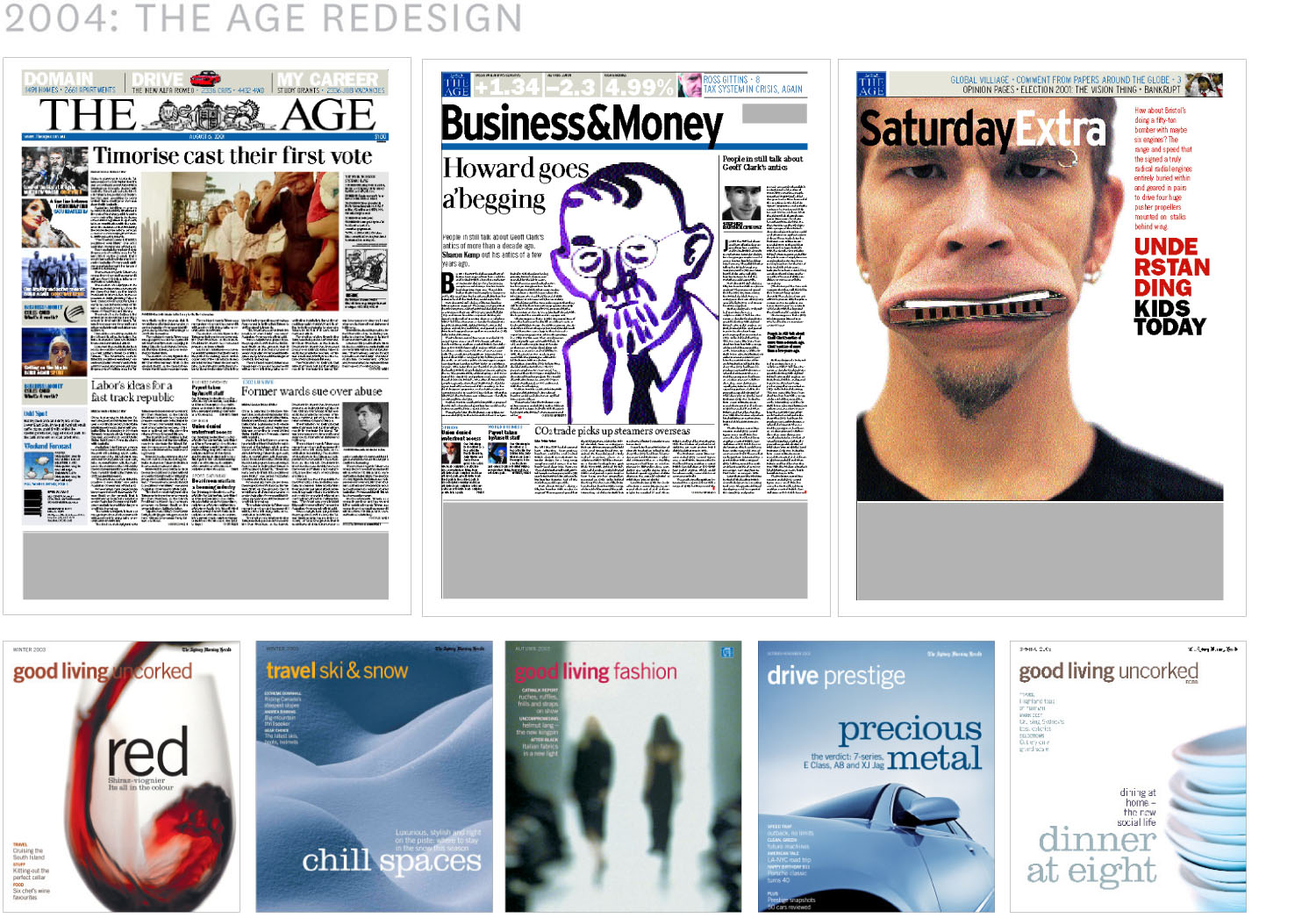 From 2003, I spent two years commuting to Melbourne for the redesign of The Age, The Sunday Age and the lifestlye magazines. The team there were very receptive to a redesign: partly due to the fact that there was a dedicated art director who worked …