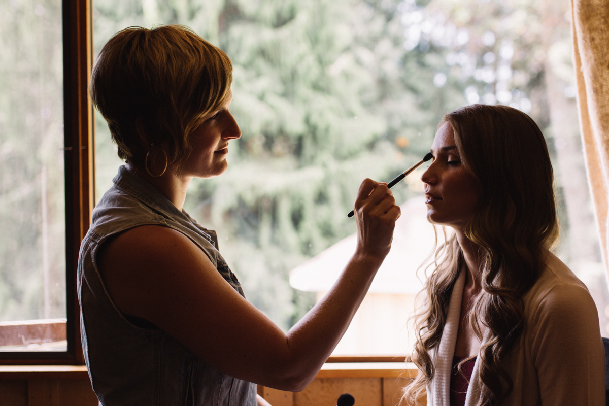 Bride having her make up King Francis Park Forest Wedding Ceremony Vancouver Island