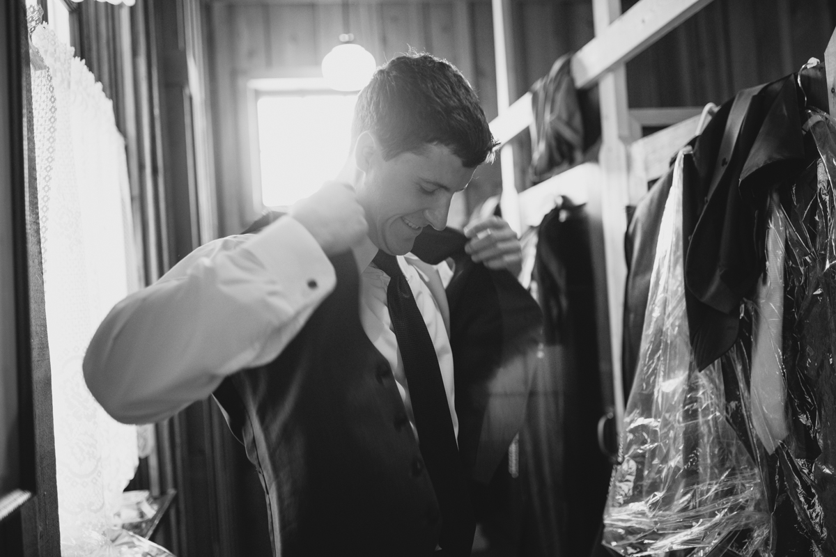 The Groom wearing his suit King Francis Park Forest Wedding Ceremony Vancouver Island