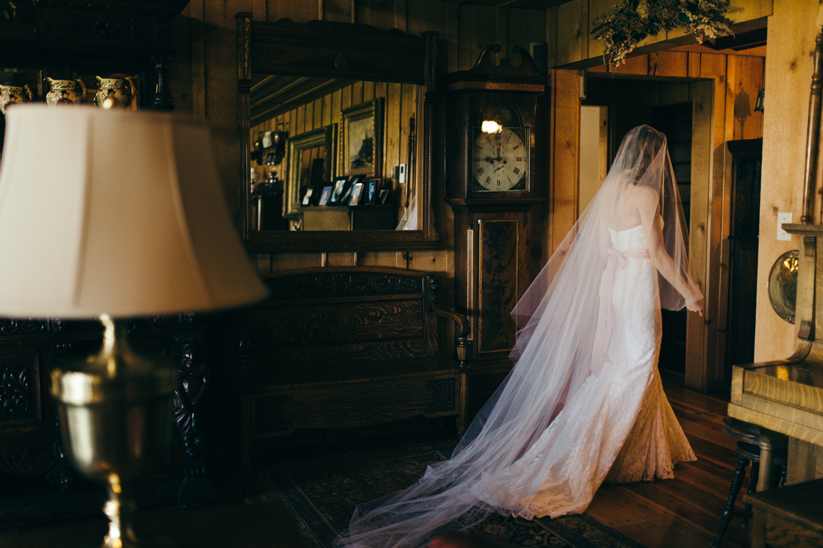 The Bride in her Wedding Gown King Francis Park Forest Wedding Ceremony Vancouver Island