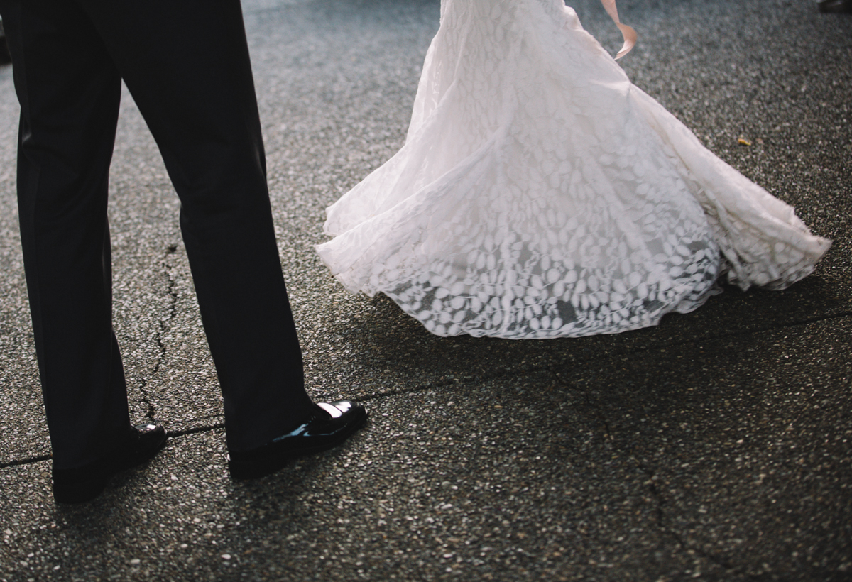 The Bride's wedding gown and the Groom's suit King Francis Park Wedding Ceremony Vancouver Island