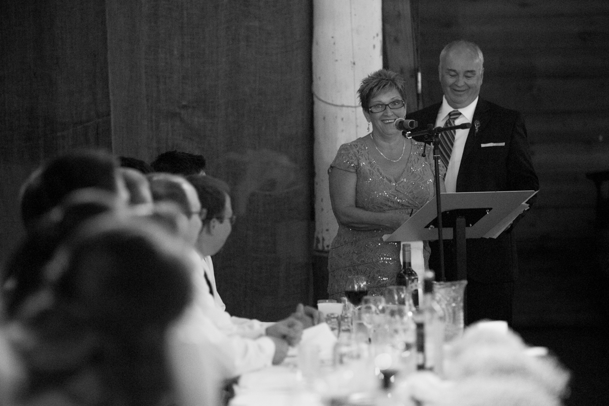 Parents of the newly wed couple making the speech wedding reception Clear Lake Manitoba