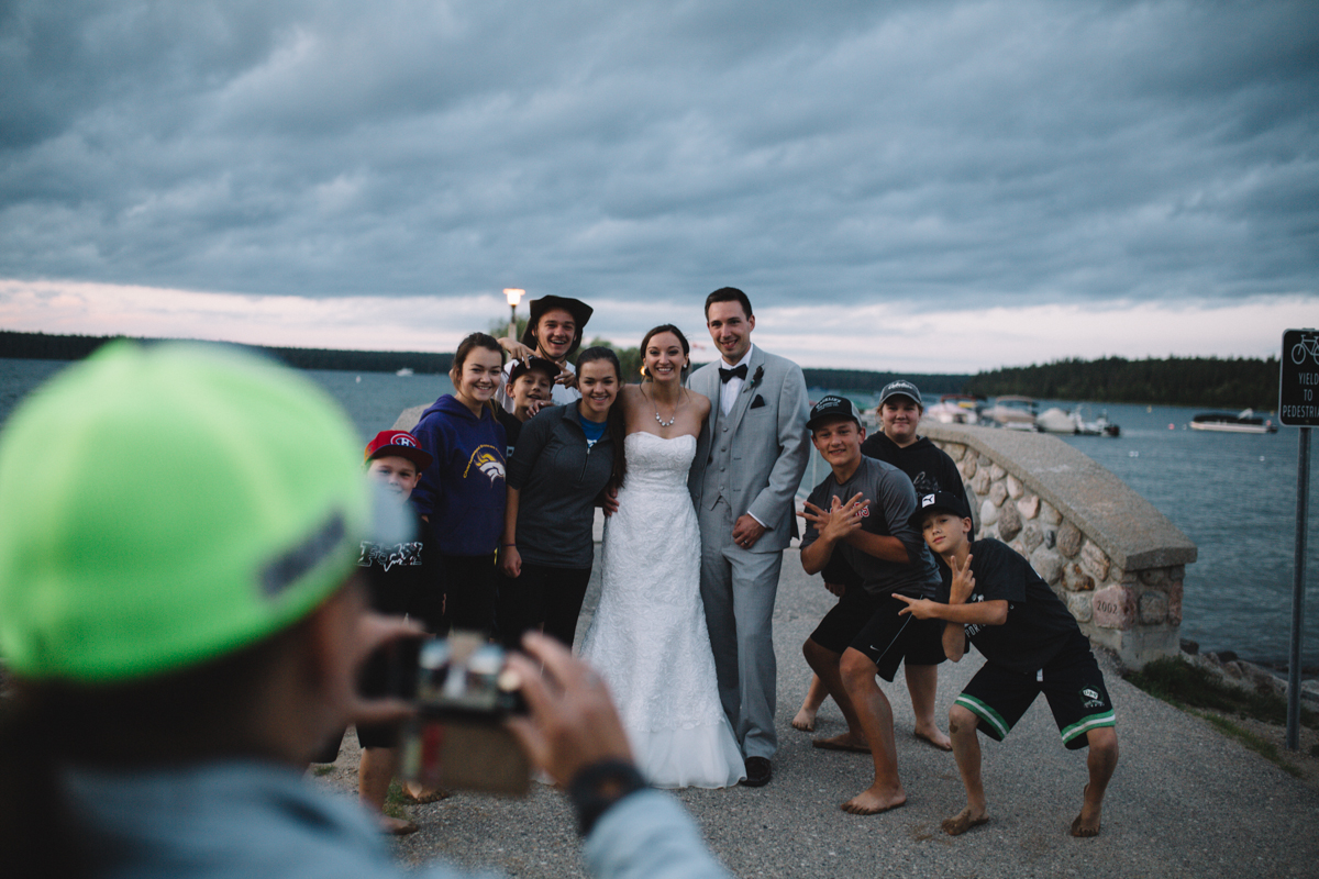 Picture taking with the Bride and Groom newly wed couple Provincial Park wedding Clear Lake Manitoba
