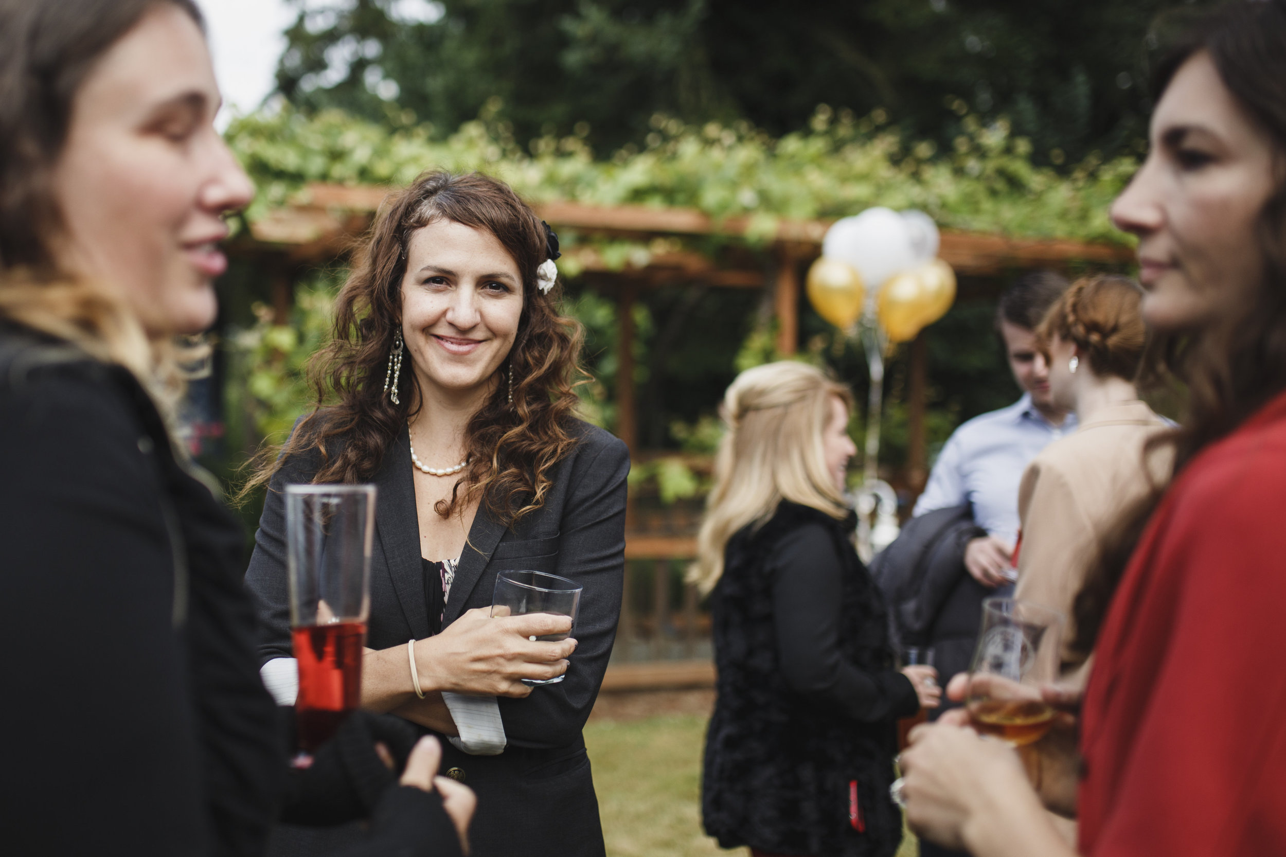 Guests talking Beach wedding Tofino Sea Cider Vancouver Island
