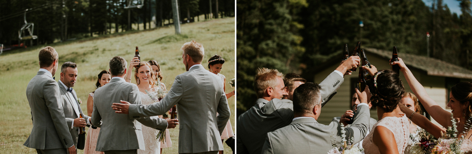 wedding guests celebrate mt norquay weddding banff