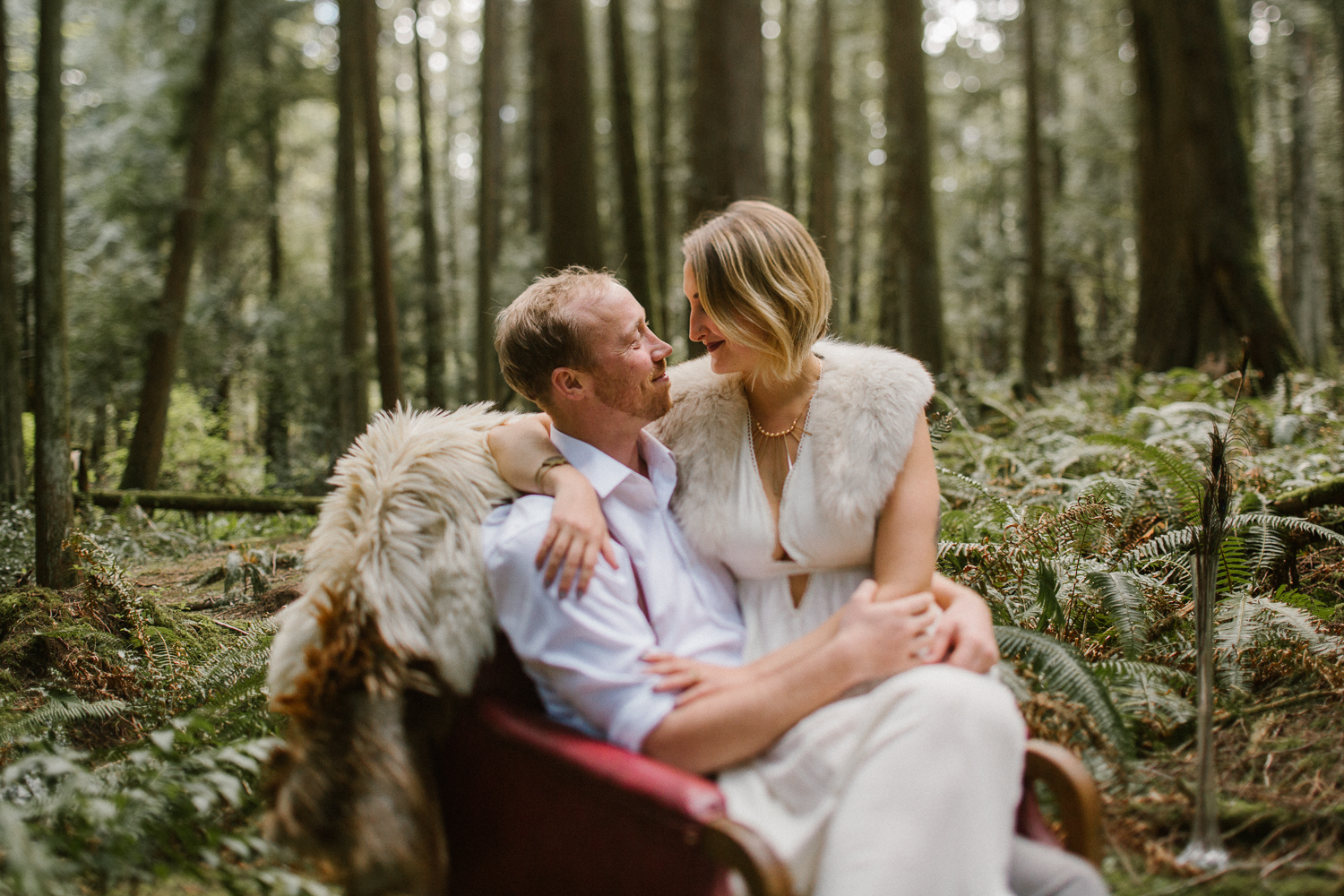 Couple embracing in the woods Engagement Fairytale Victoria