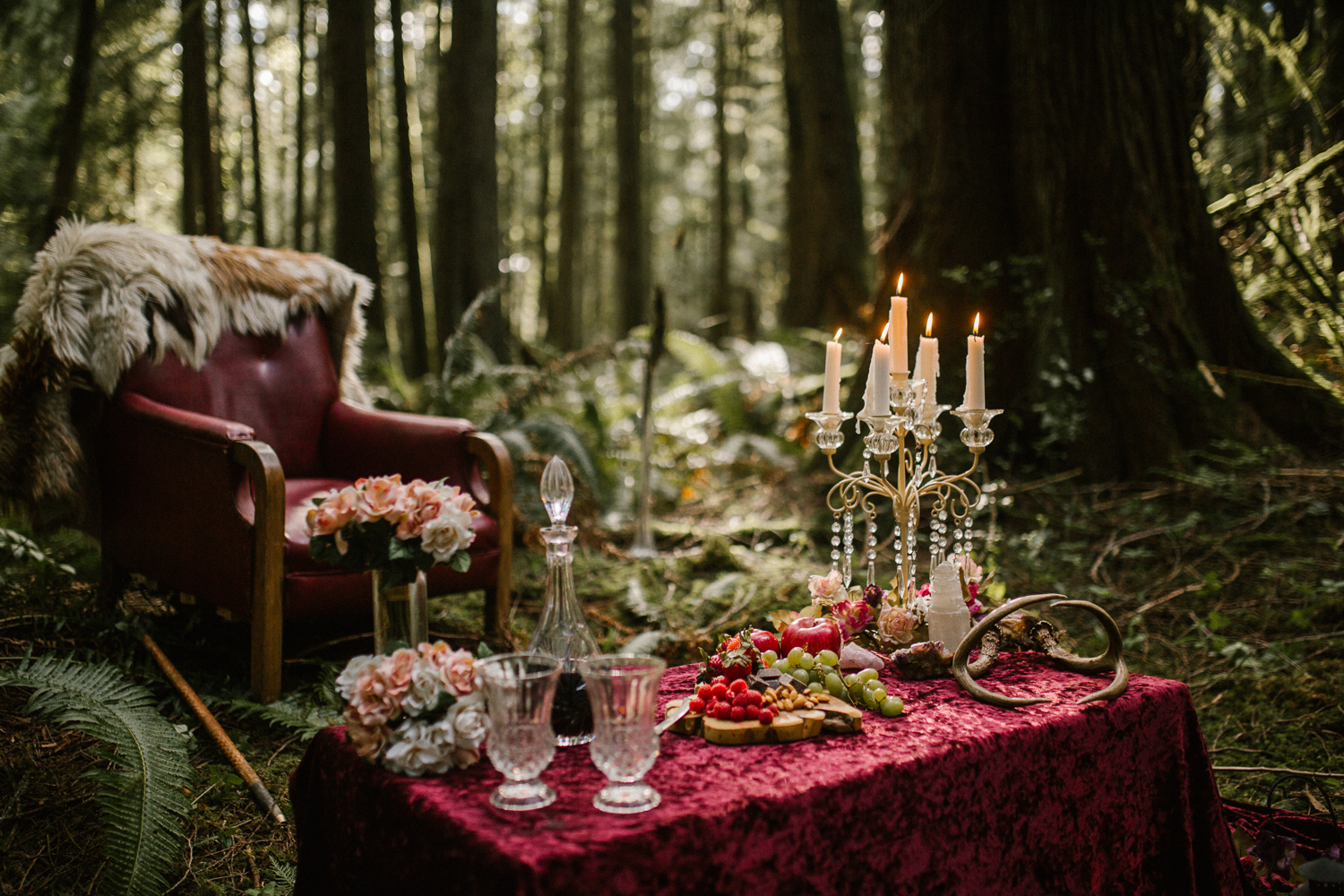A fairytale like table setup Forest Engagement Fairytale Victoria BC