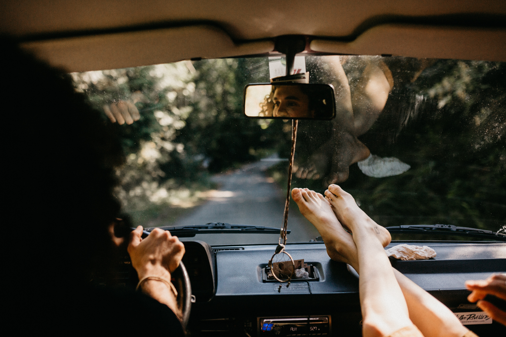 couple in VW Westie Elopement Sombrio Beach Vancouver Island