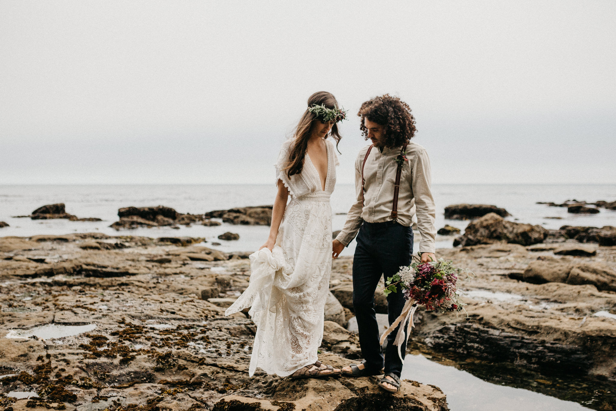bride and groom elope Sombrio Beach Vancouver Island