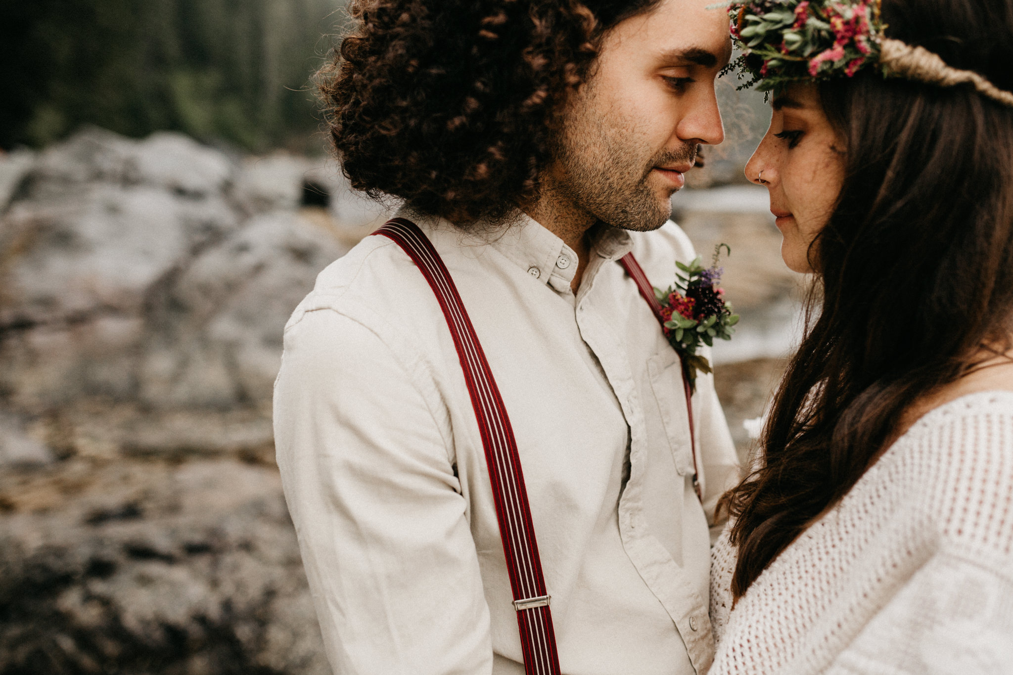 Groom looks at his Bride Sombrio Beach Vancouver Island