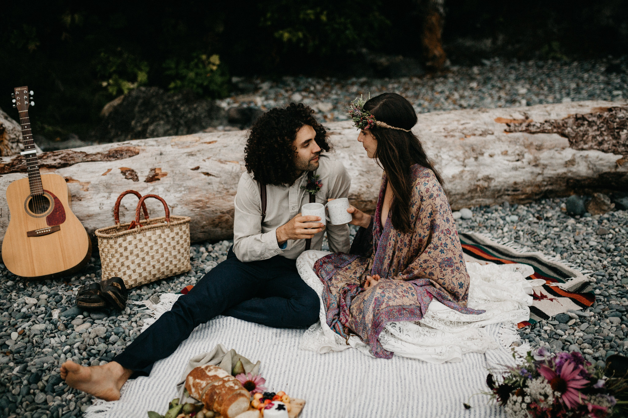 Couple enjoying at the beach Elopement Sombrio Beach Vancouver Island
