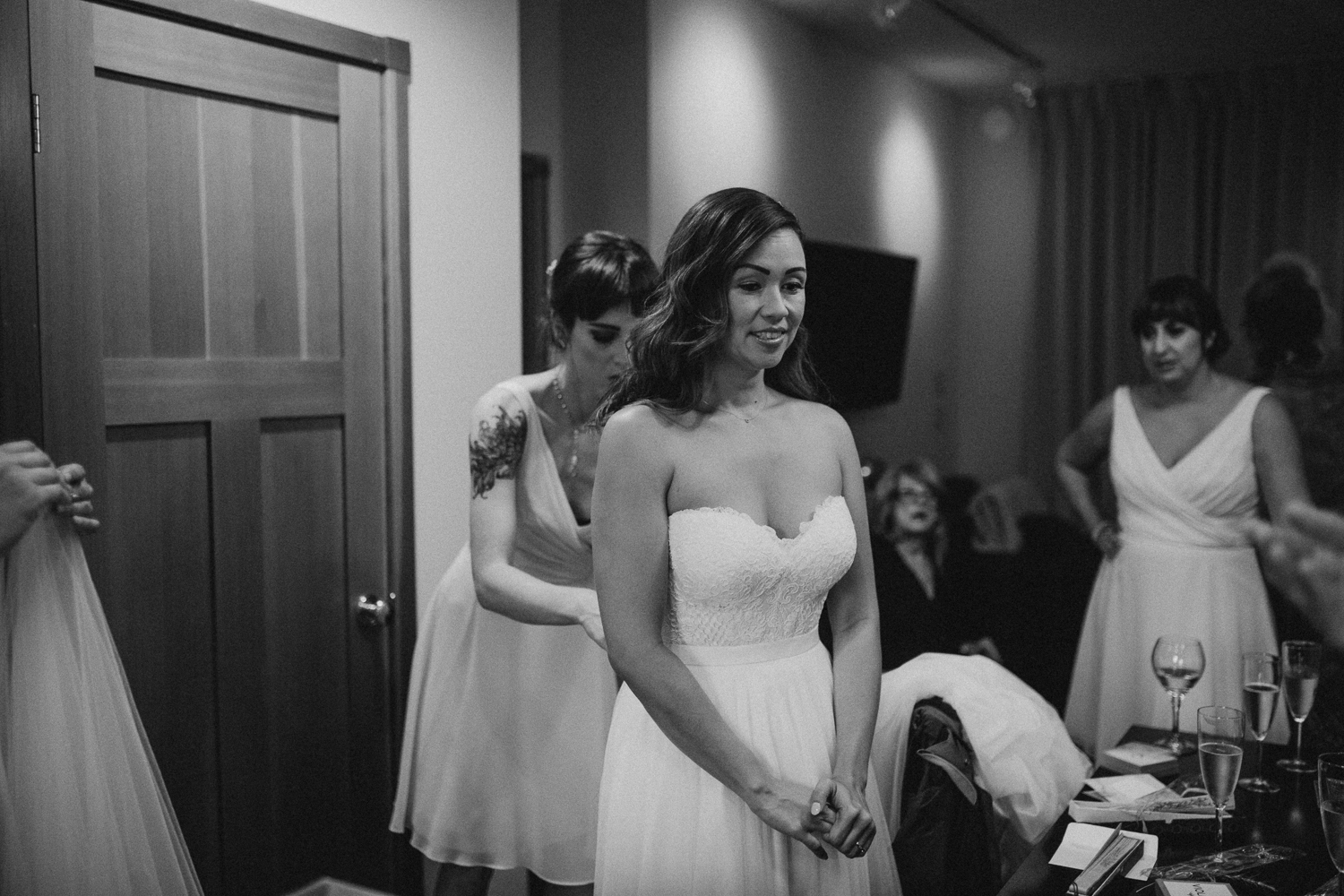 Bride wearing bridal dress Galiano Inn Wedding