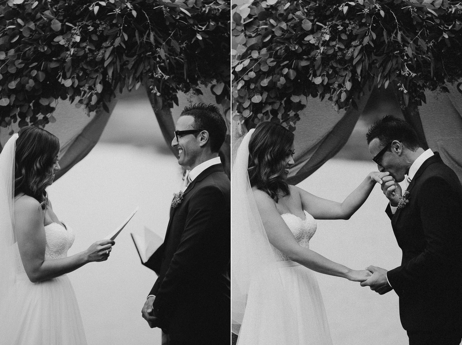 Groom kisses the Bride's hand Galiano Inn Beach Wedding Ceremony