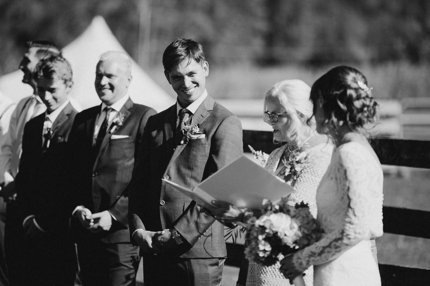 Bride and groom at ceremony Pemberton Farm wedding