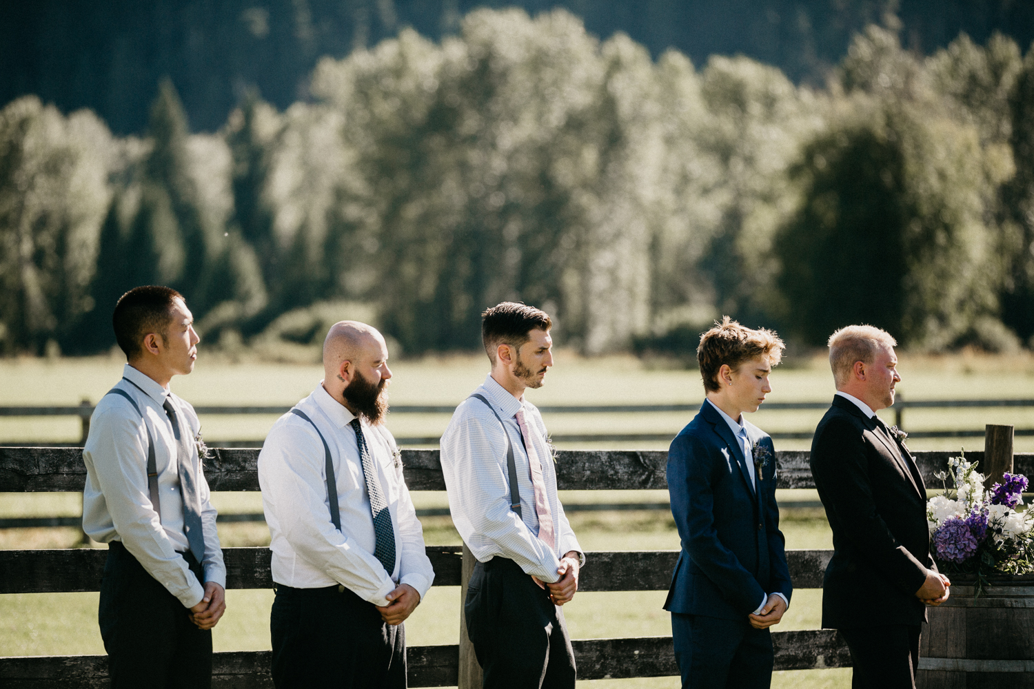 Groomsmen at ceremony Pemberton farm wedding