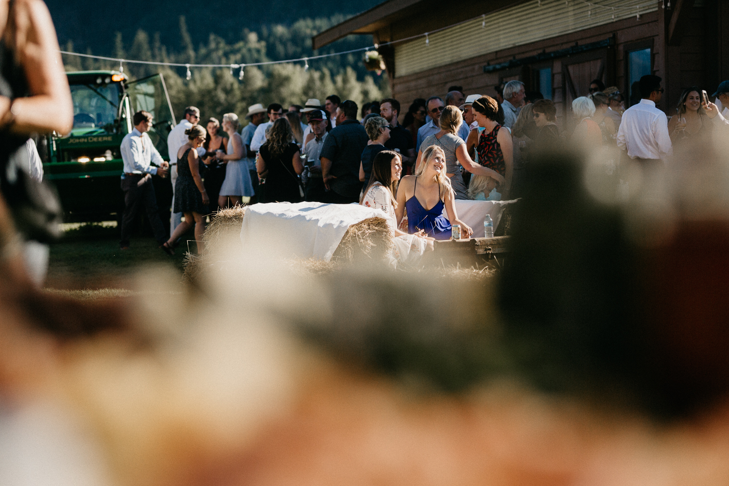 Wedding guests at cocktail hour Pemberton Farm wedding