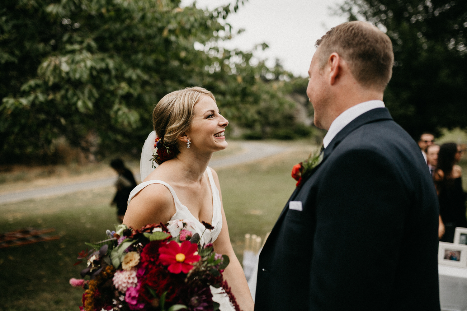 couple celebrates at Bird's Eye Cove wedding, Vancouver Island