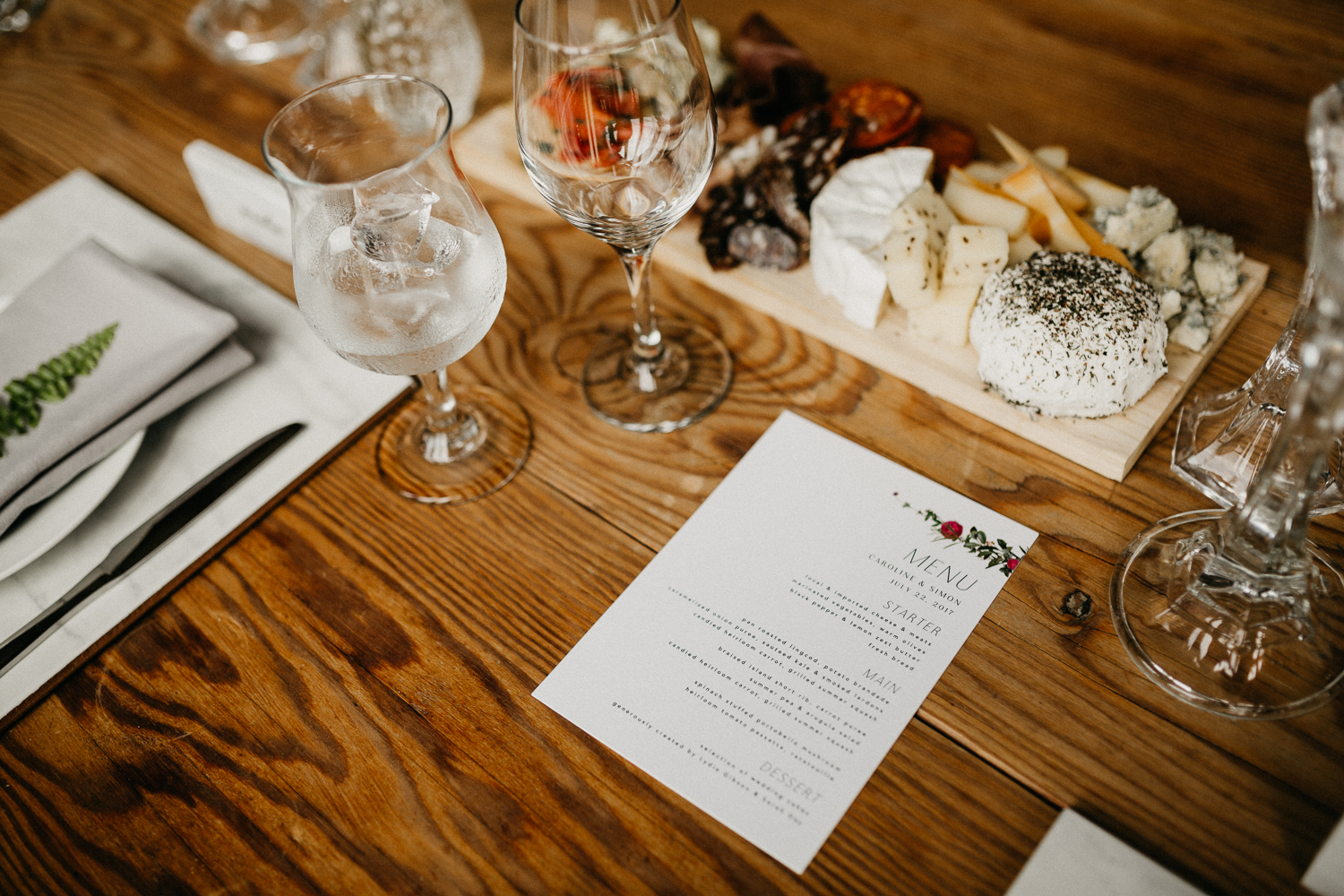menu at Bird's Eye Cove wedding, Vancouver Island
