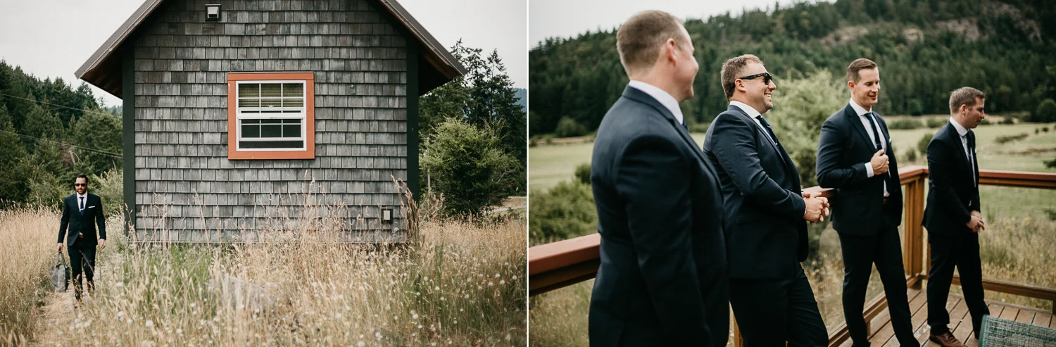 Groomsmen before ceremony at Bird's Eye Cove wedding, Vancouver Island wedding photographer