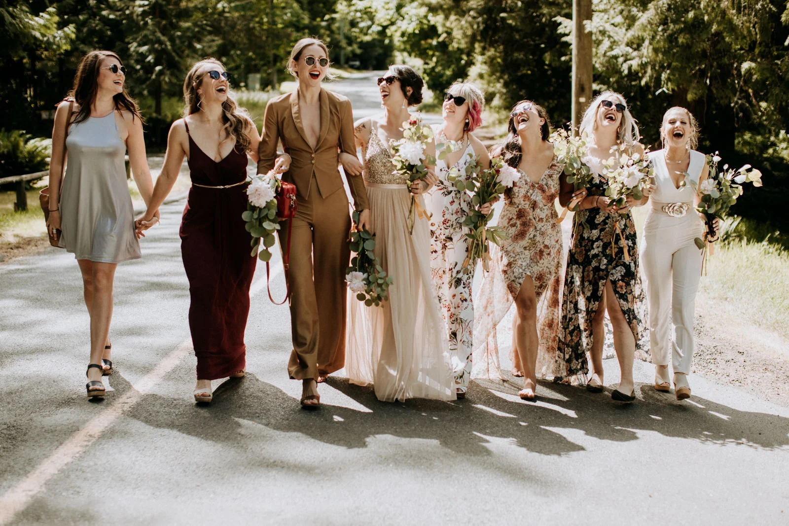 bridesmaid walk arm in arm victoria wedding photographer