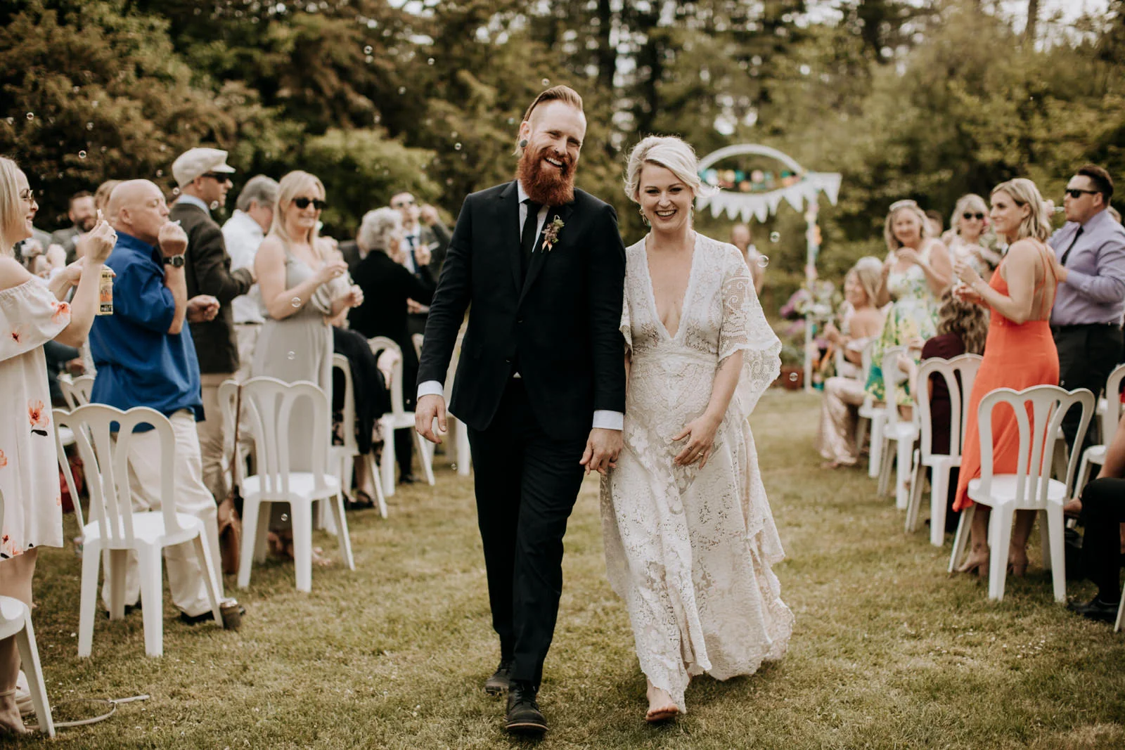 garden wedding recessional victoria bc wedding photographer