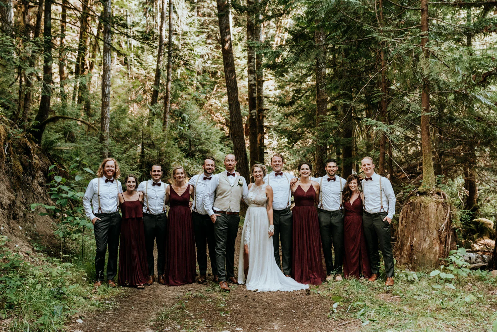 bridal party in forest Port Alberni wedding Photographer