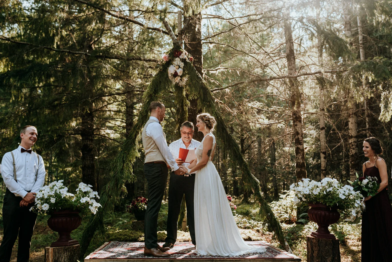 bride and groom at forest ceremony Port Alberni wedding Photographer