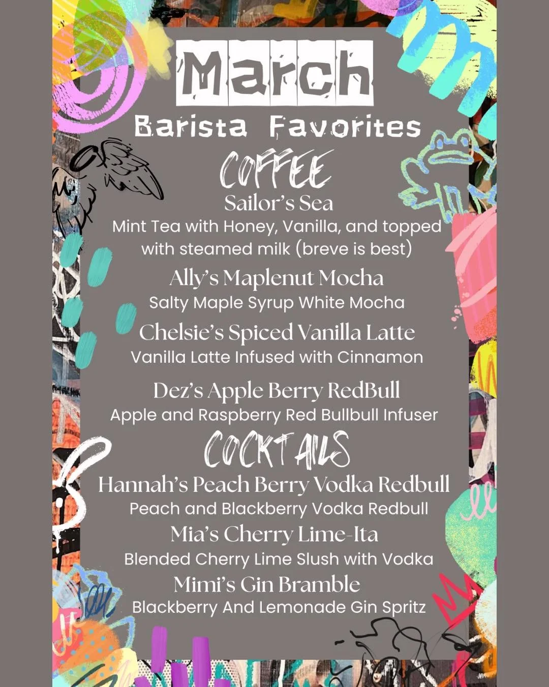 New month, new specials!! Get ready to be introduced to some of our team, and their favorite drinks this month through our barista favorite&rsquo;s drink menu! Trust our tastes and try something new this month!!

#manitou #manitousprings #coloradospr