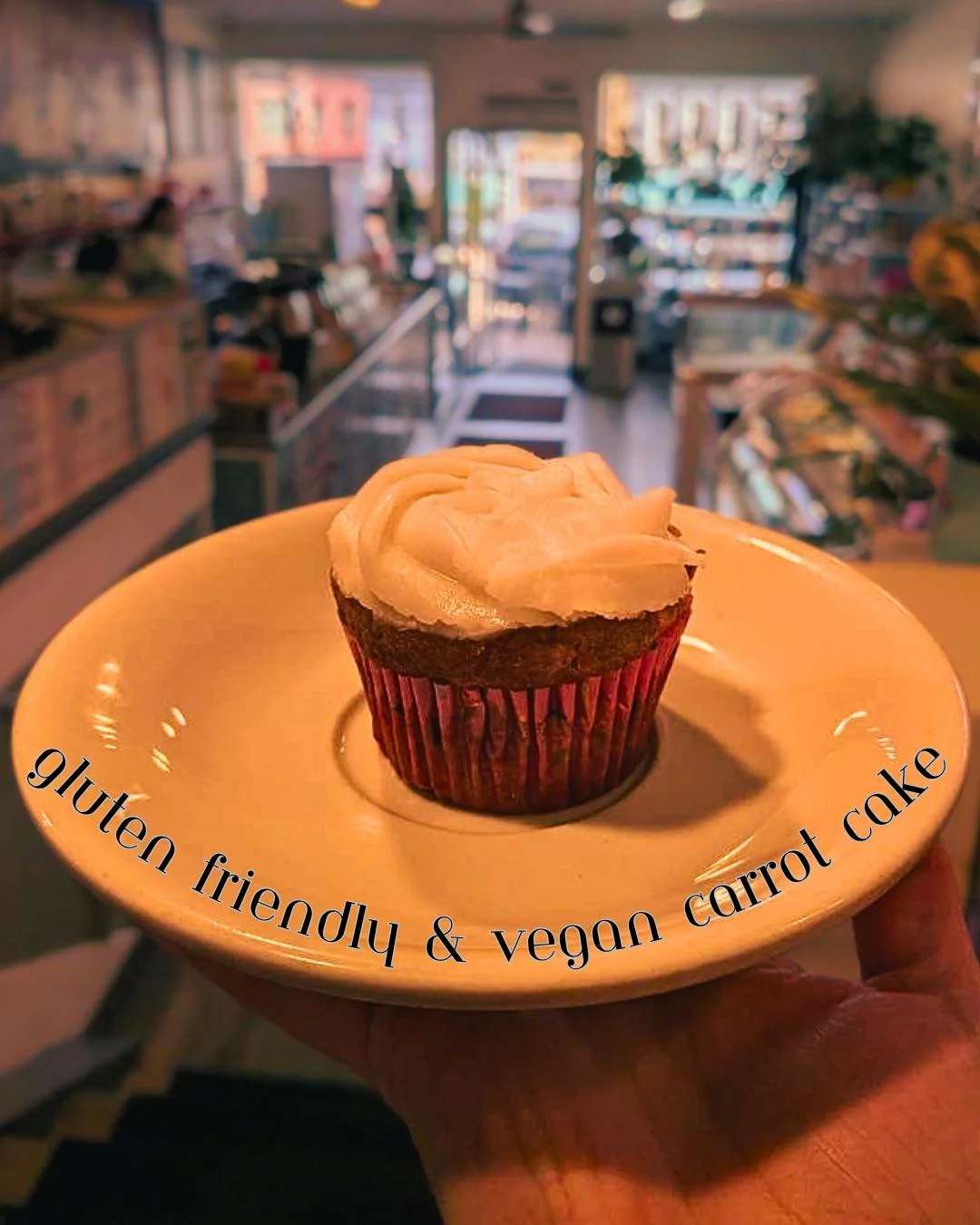 Our only gluten friendly and vegan bakery item, the carrot cupcake!! Small, but mighty, this delicious, moist gf carrot cake is topped with a coconut oil based frosting that is vegan and packed full of flavor! A unique and delicious flavor combo made