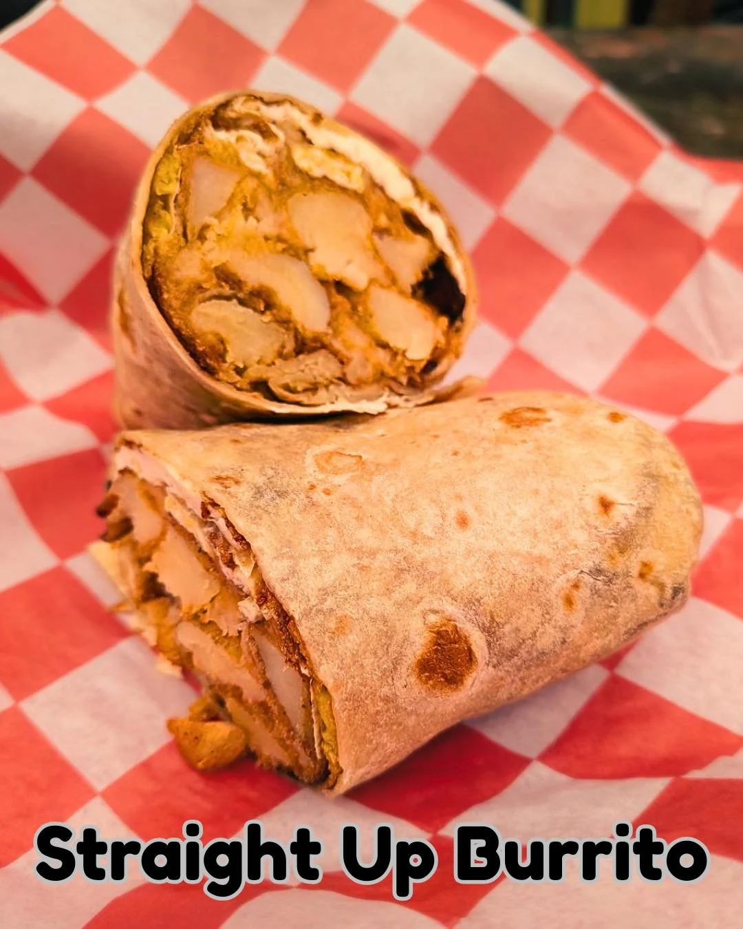 The straight up breakfast burrito is just straight up goodness! Home dried potatoes, eggs, melty cheese, and your choice of bacon, sausage, or guacamole, and don&rsquo;t forget to try it with a side of salsa and green chile! It&rsquo;s the perfect wa