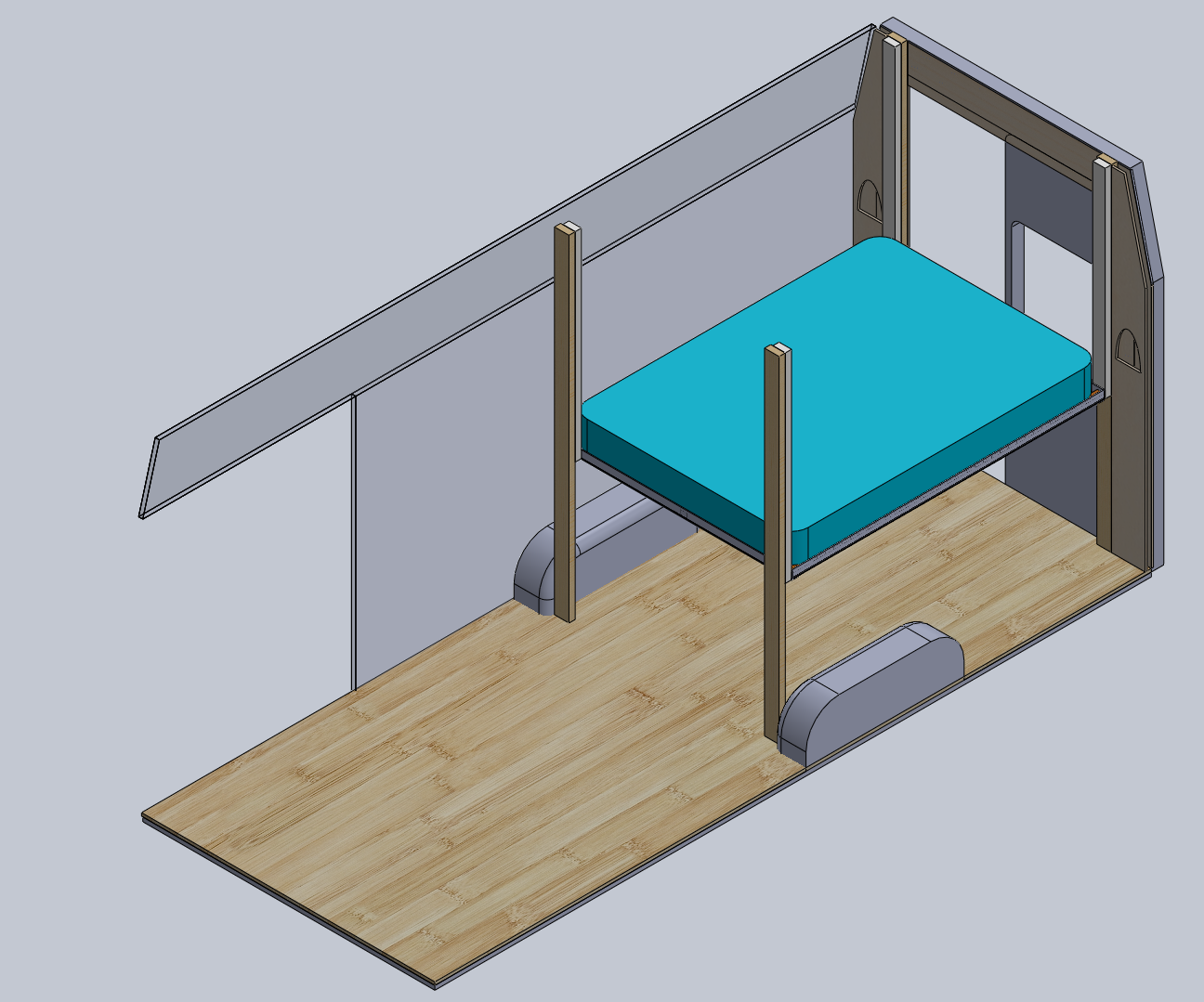 Adding the bed (back windows behind bench missing from this model)