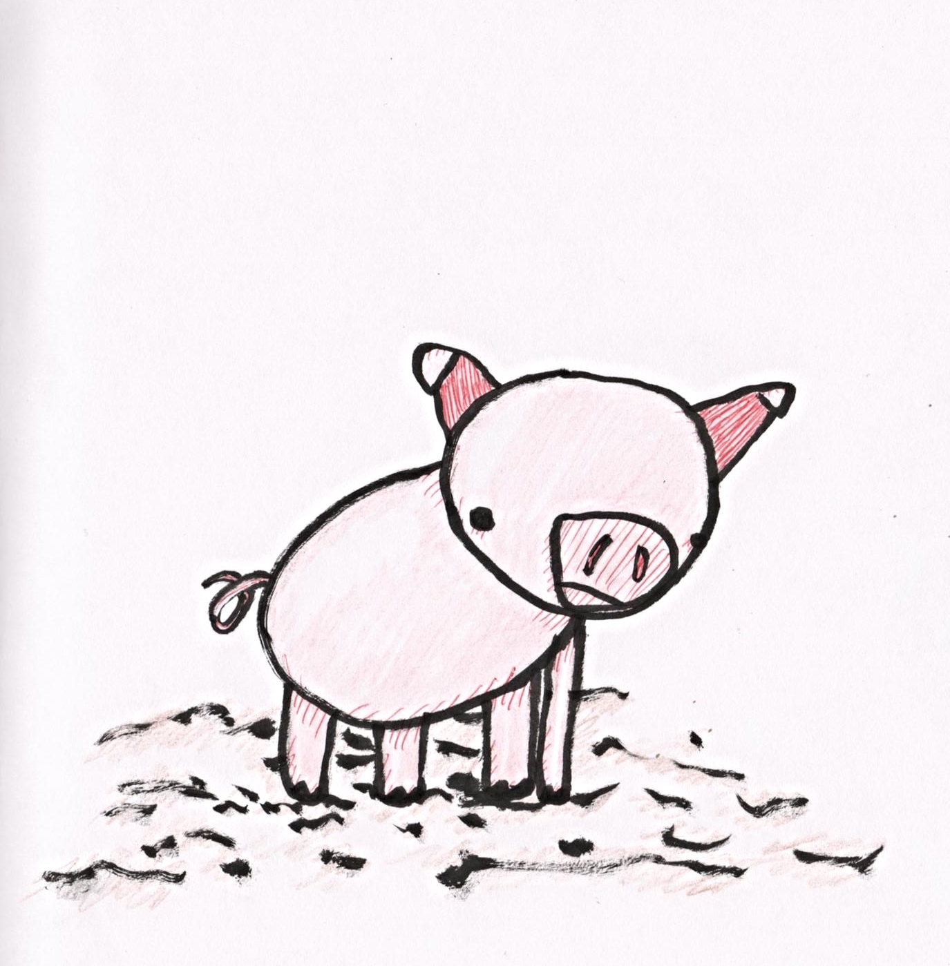 Ink, ballpoint pen, and colored pencil.
