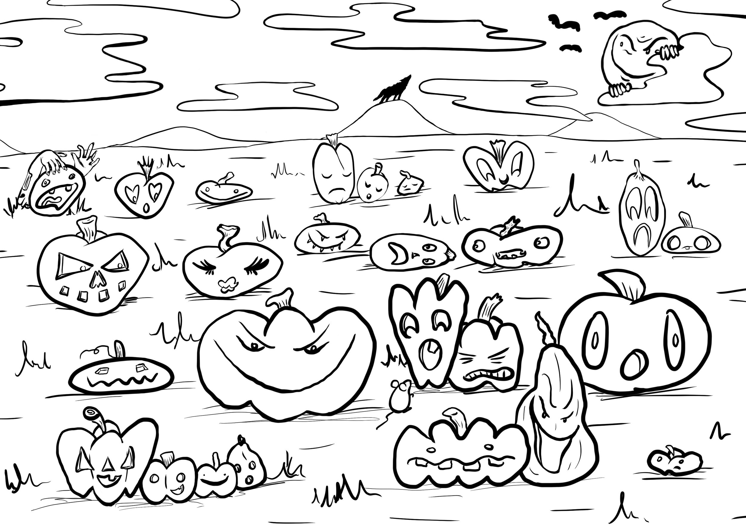  Spread for printed Halloween Coloring Book Zine. Collaborative project with The Crybaby Collective. 2016 