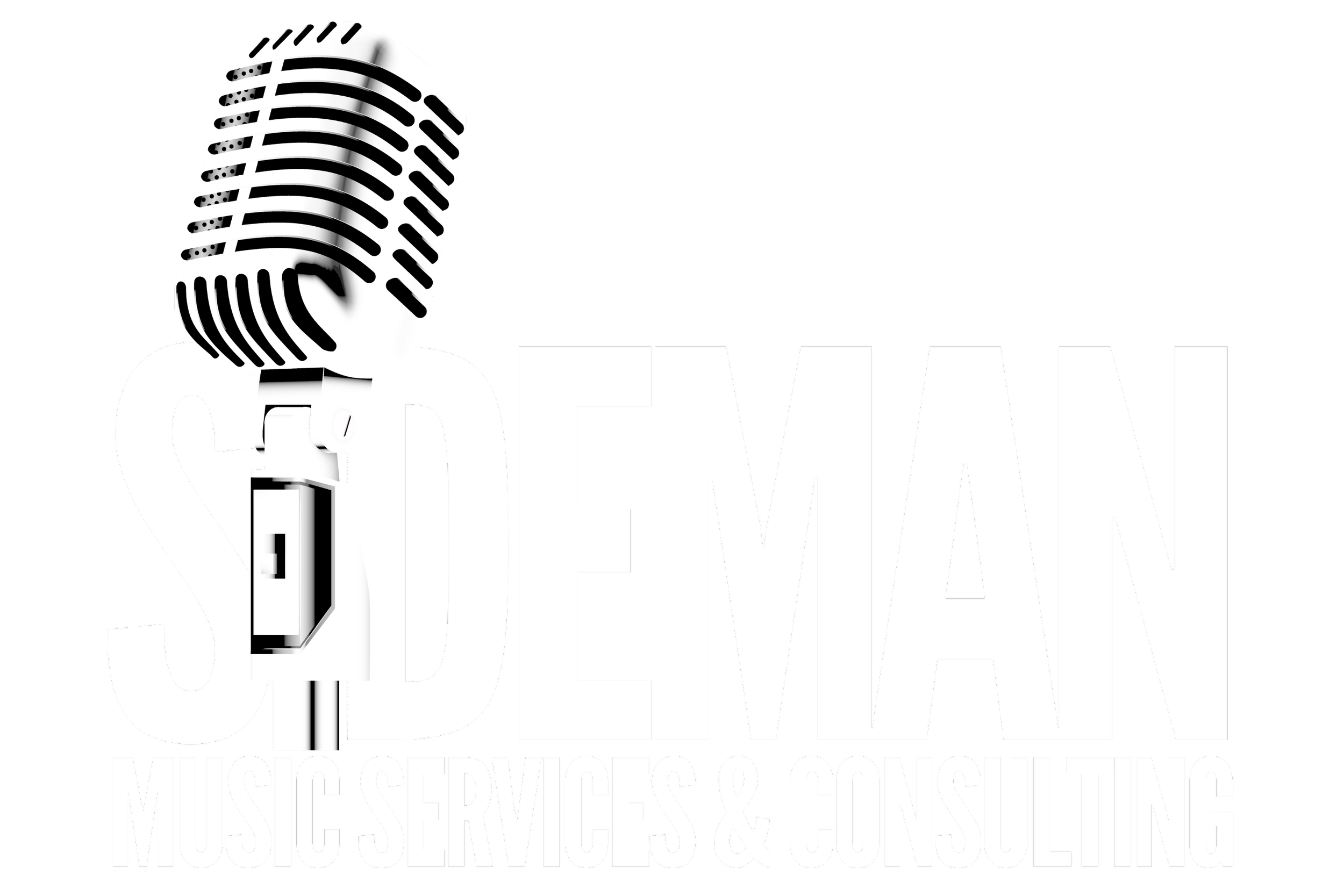 Logo for SIDEMAN Music Services & Consulting featuring a black background, a large white vintage microphone, and bold white text reading 'SIDEMAN' with smaller white text below stating 'Music Services & Consulting'."}**